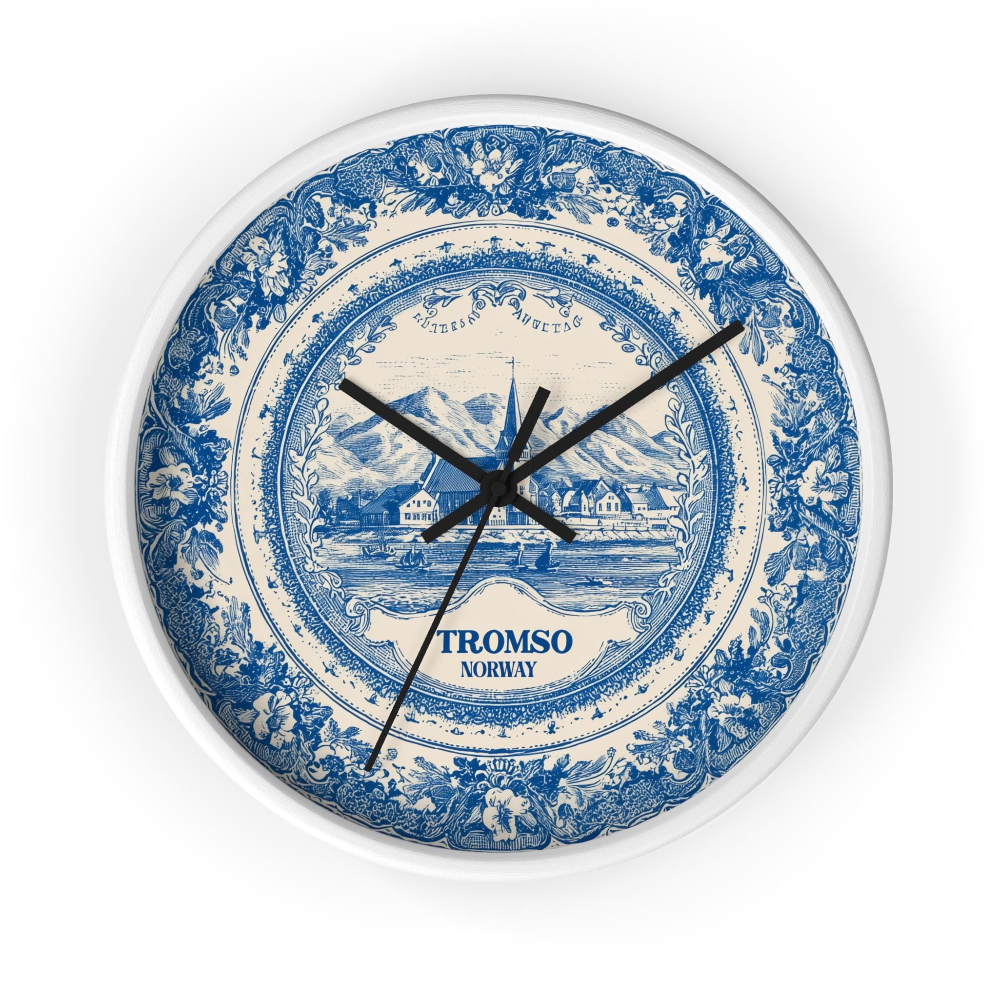 Tromso Norway Wall Clock, Delf style Home Decor, Vintage City Travel Keepsake Art