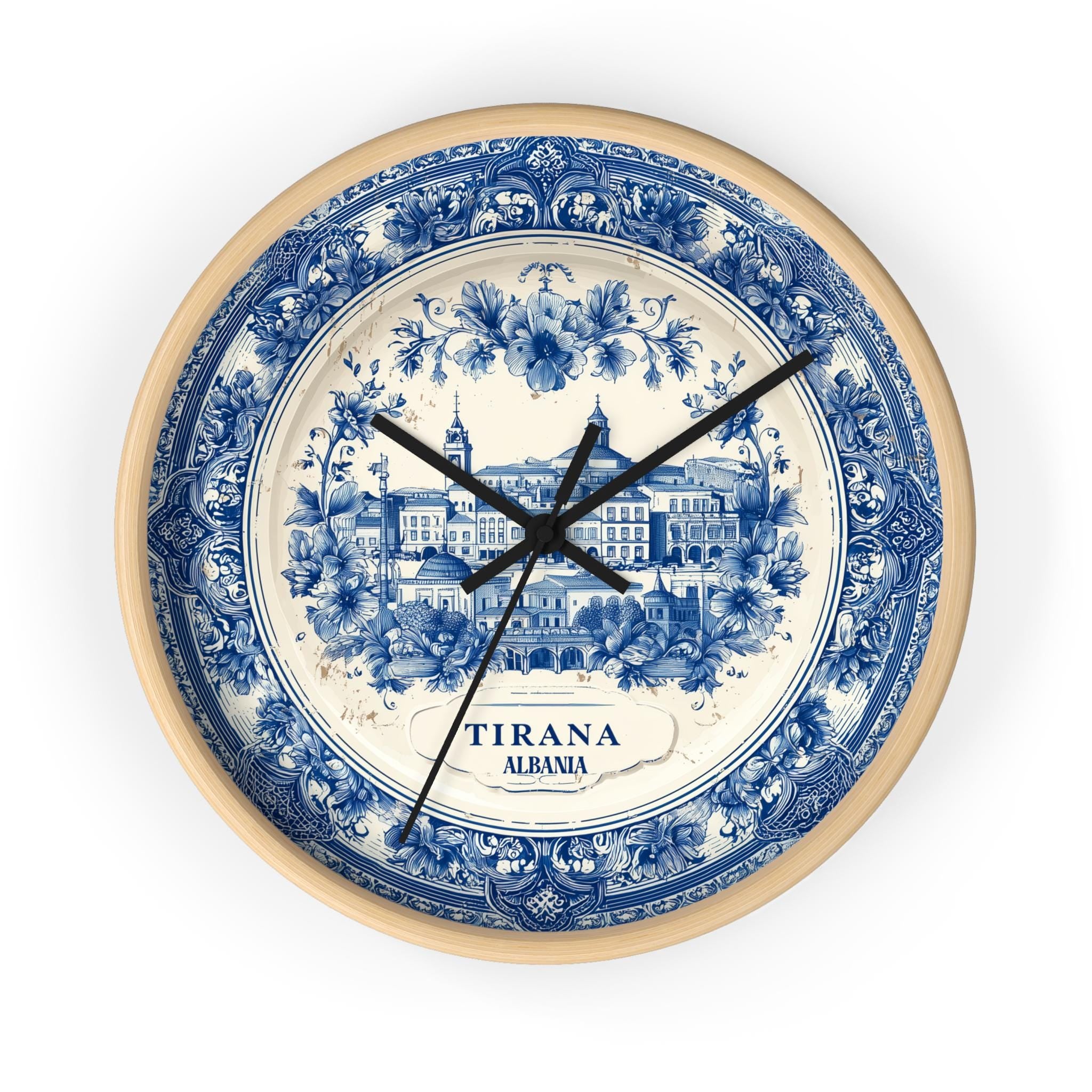 Tirana Albania Wall Clock, Delf style Home Decor, Vintage City Travel Keepsake Art