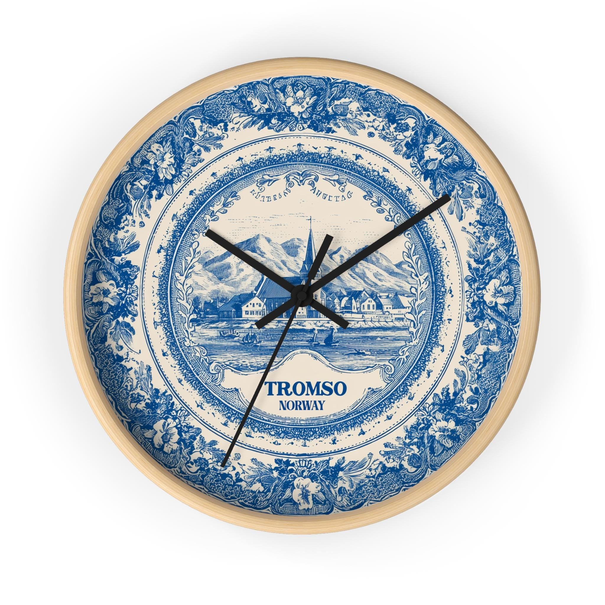 Tromso Norway Wall Clock, Delf style Home Decor, Vintage City Travel Keepsake Art