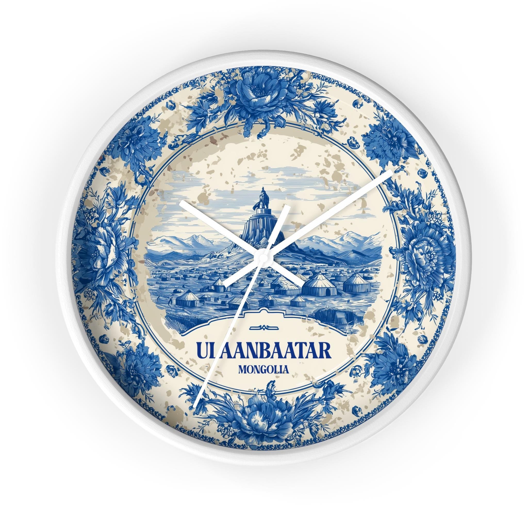 Ulaanbaatar Mongolia Wall Clock, Delf style Home Decor, Vintage City Travel Keepsake Art
