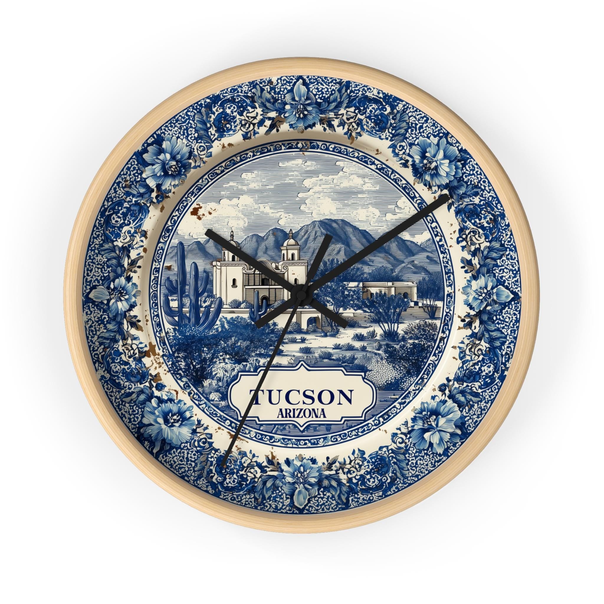 Tucson Arizona Wall Clock, Delf style Home Decor, Vintage City Travel Keepsake Art