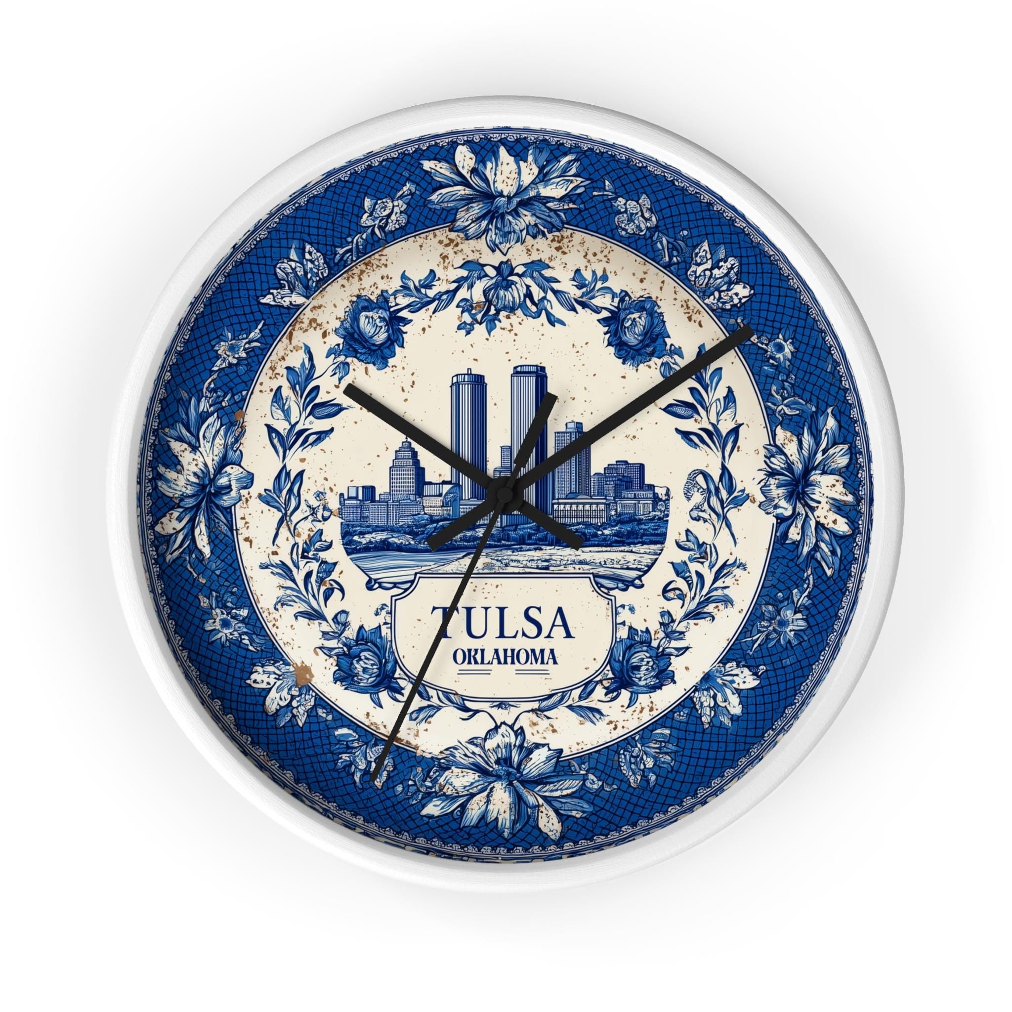 Tulsa Oklahoma Wall Clock, Delf style Home Decor, Vintage City Travel Keepsake Art