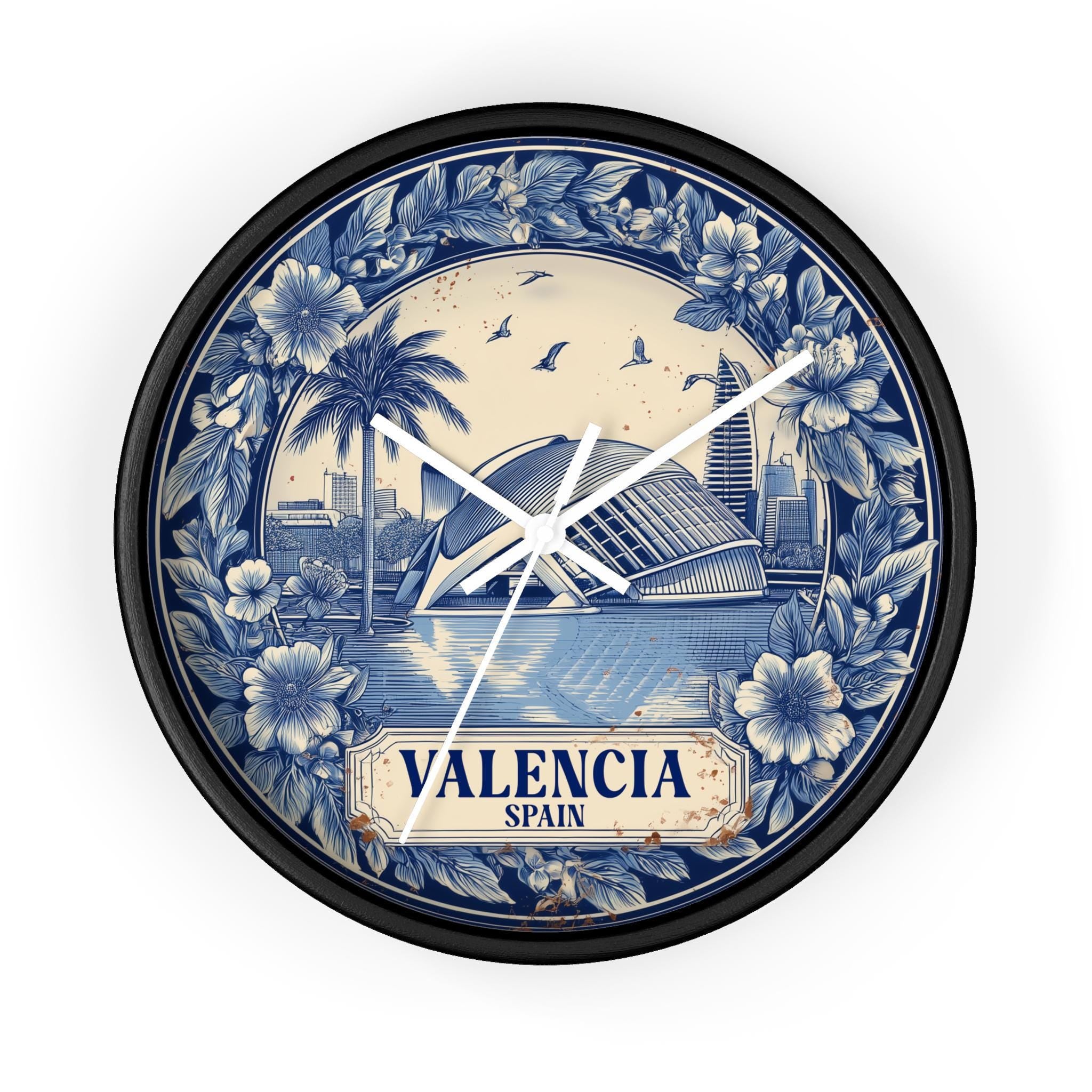 Valencia Spain Wall Clock, Delf style Home Decor, Vintage City Travel Keepsake Art