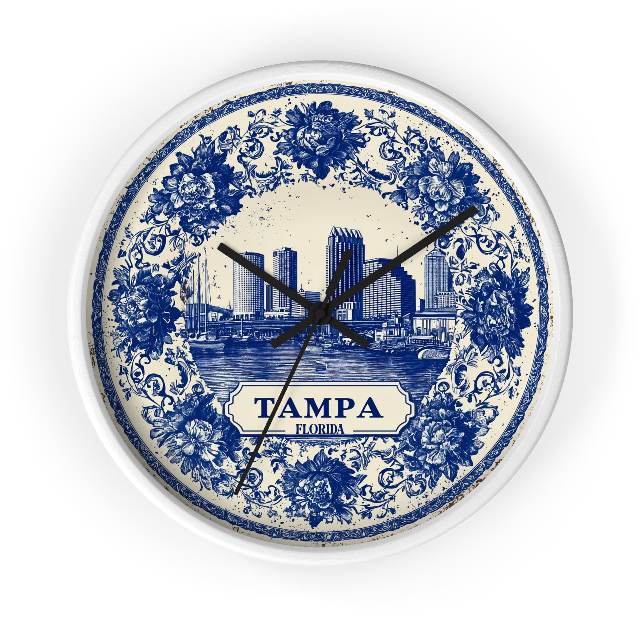 Tampa Florida Wall Clock, Delf style Home Decor, Vintage City Travel Keepsake Art