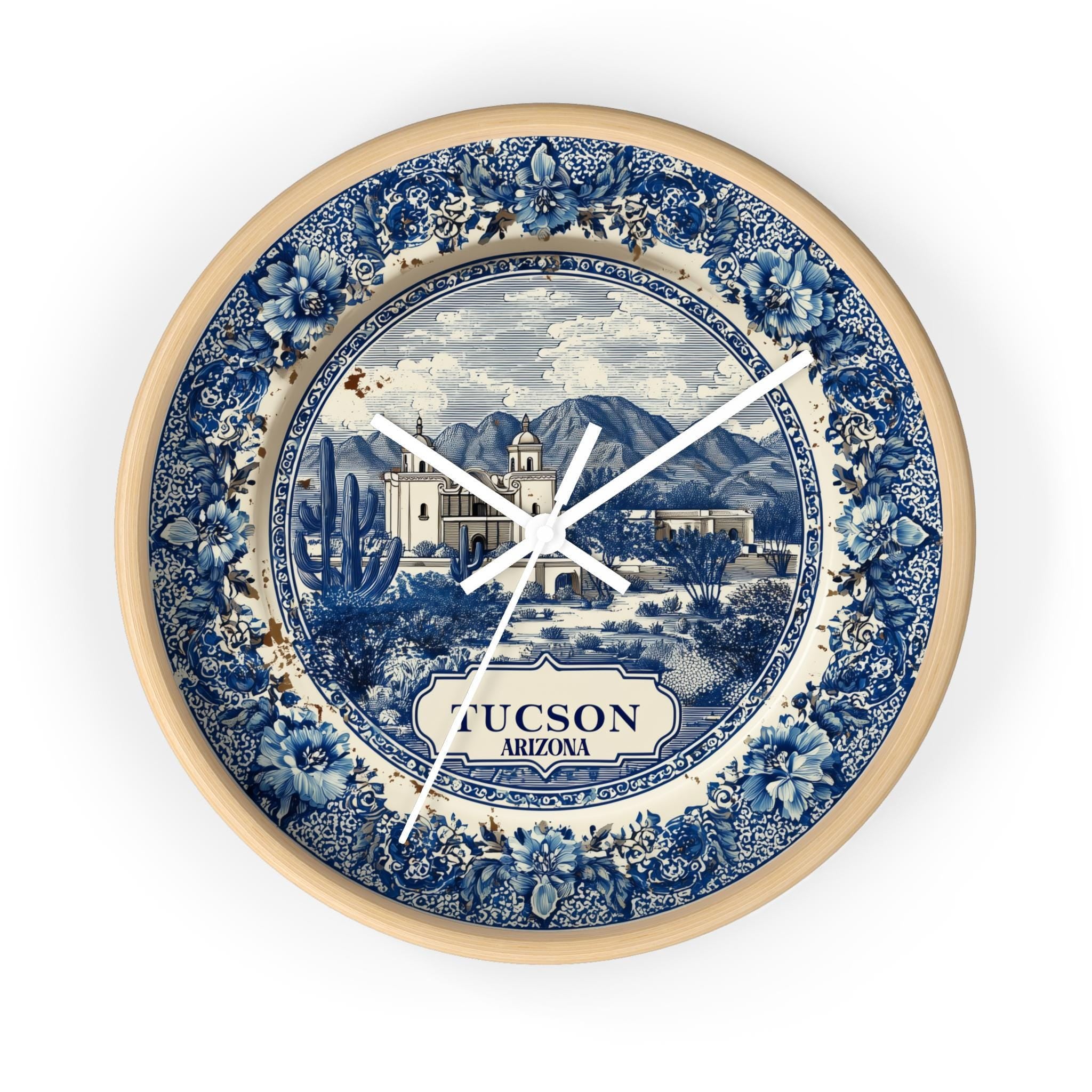 Tucson Arizona Wall Clock, Delf style Home Decor, Vintage City Travel Keepsake Art