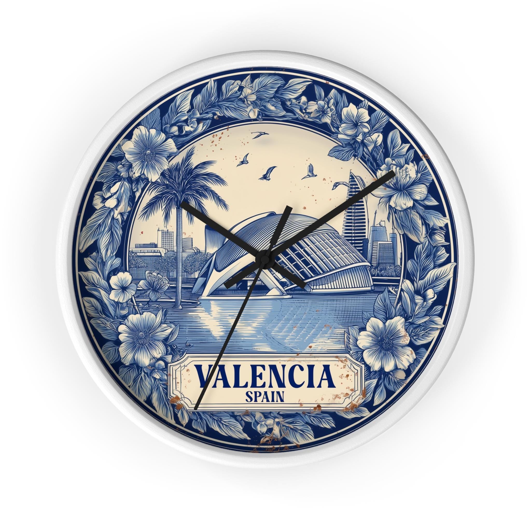 Valencia Spain Wall Clock, Delf style Home Decor, Vintage City Travel Keepsake Art