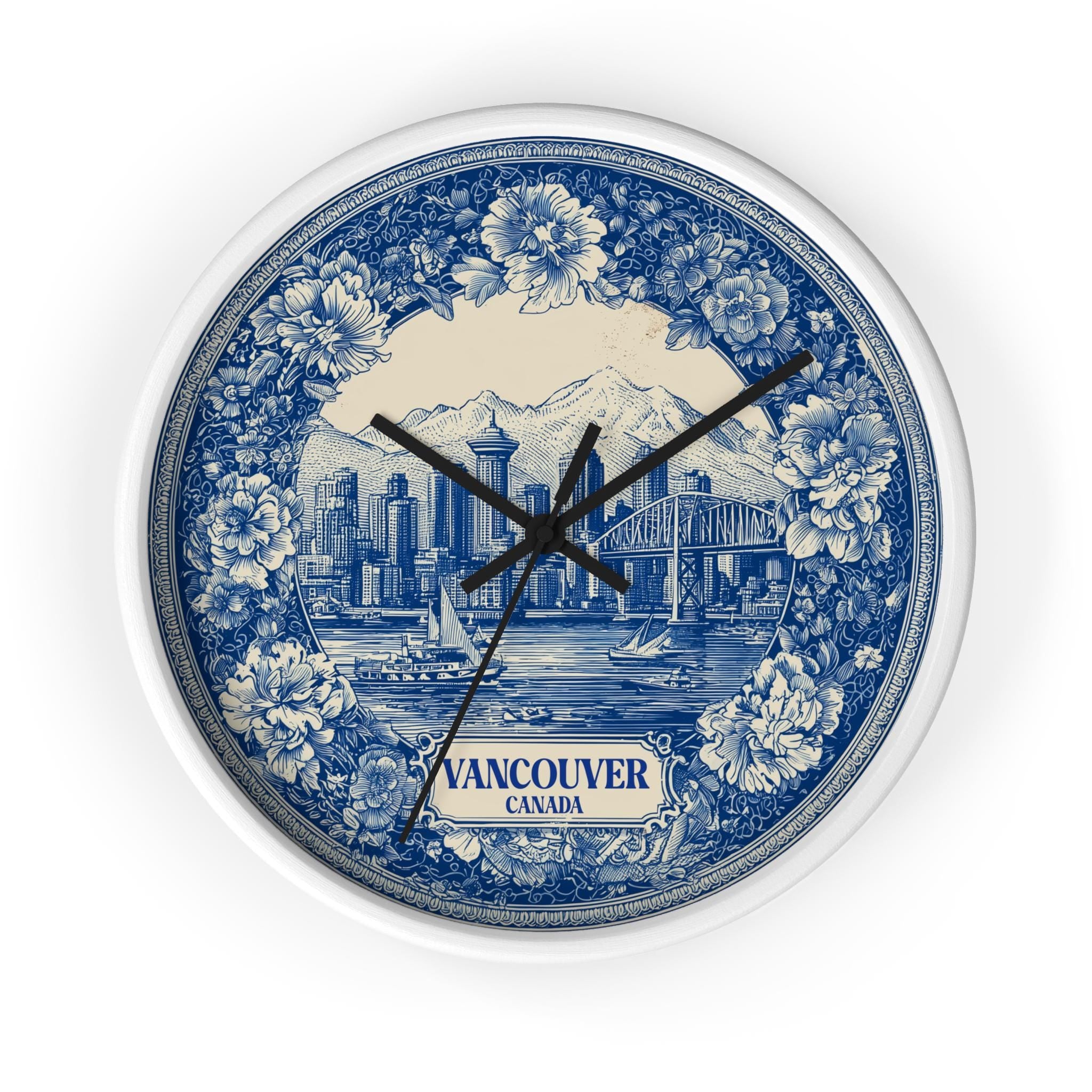 Vancouver Canada Wall Clock, Delf style Home Decor, Vintage City Travel Keepsake Art