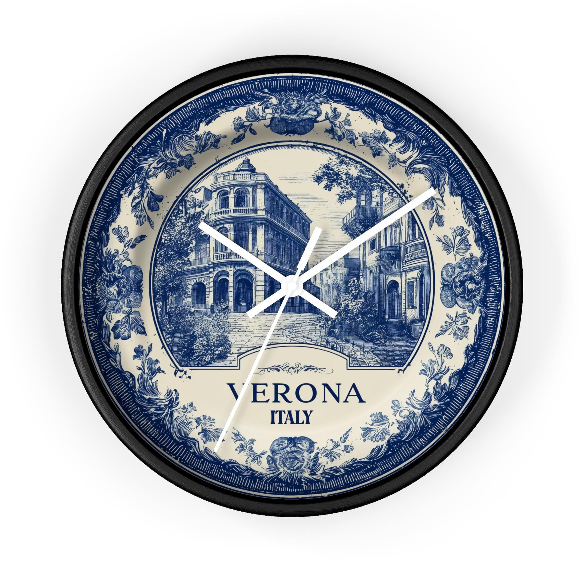 Verona Italy Wall Clock, Delf style Home Decor, Vintage City Travel Keepsake Art