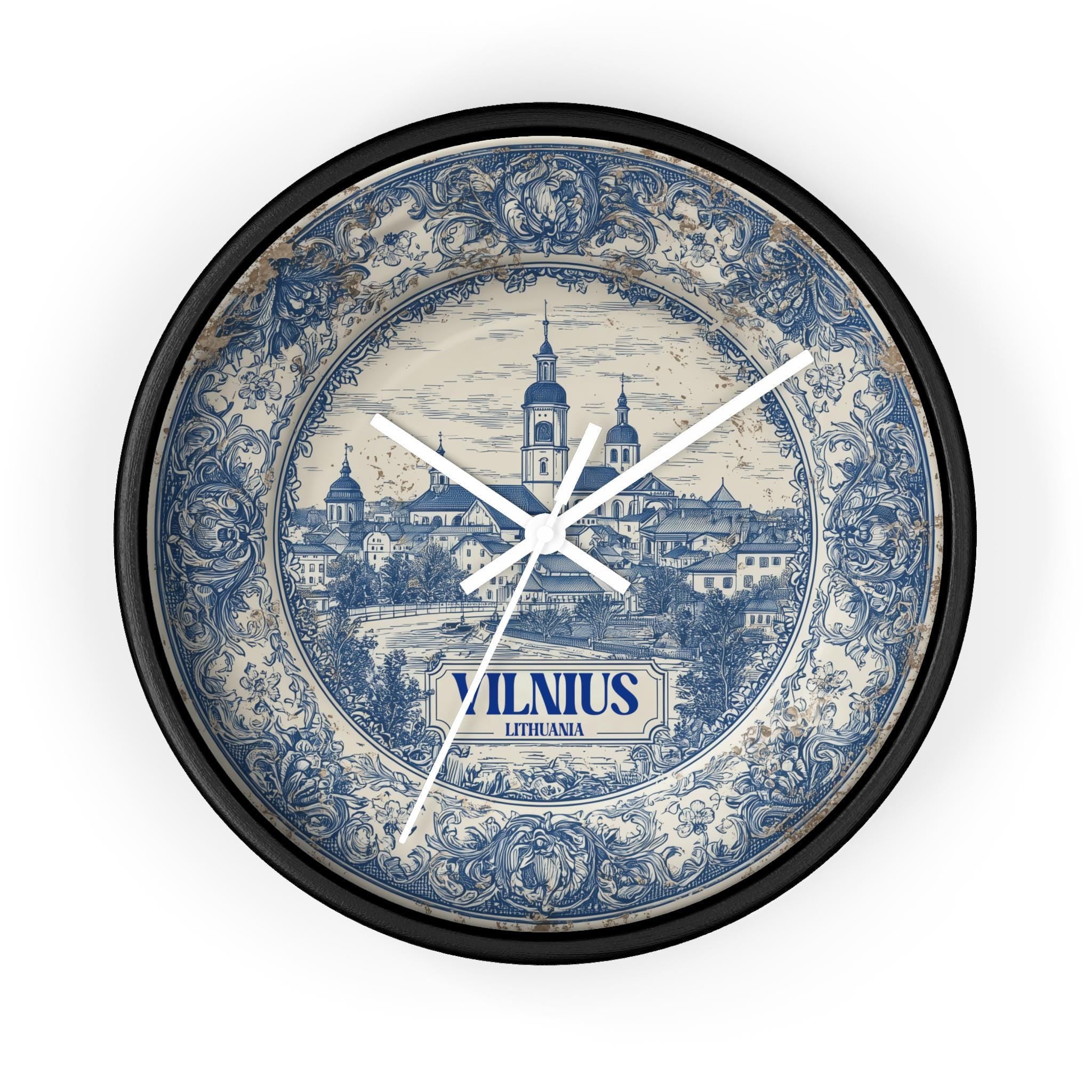 Vilnius Lithuania Wall Clock, Delf style Home Decor, Vintage City Travel Keepsake Art