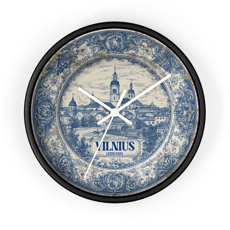 Vilnius Lithuania Wall Clock, Delft style Home Decor, Vintage City Travel Keepsake Art