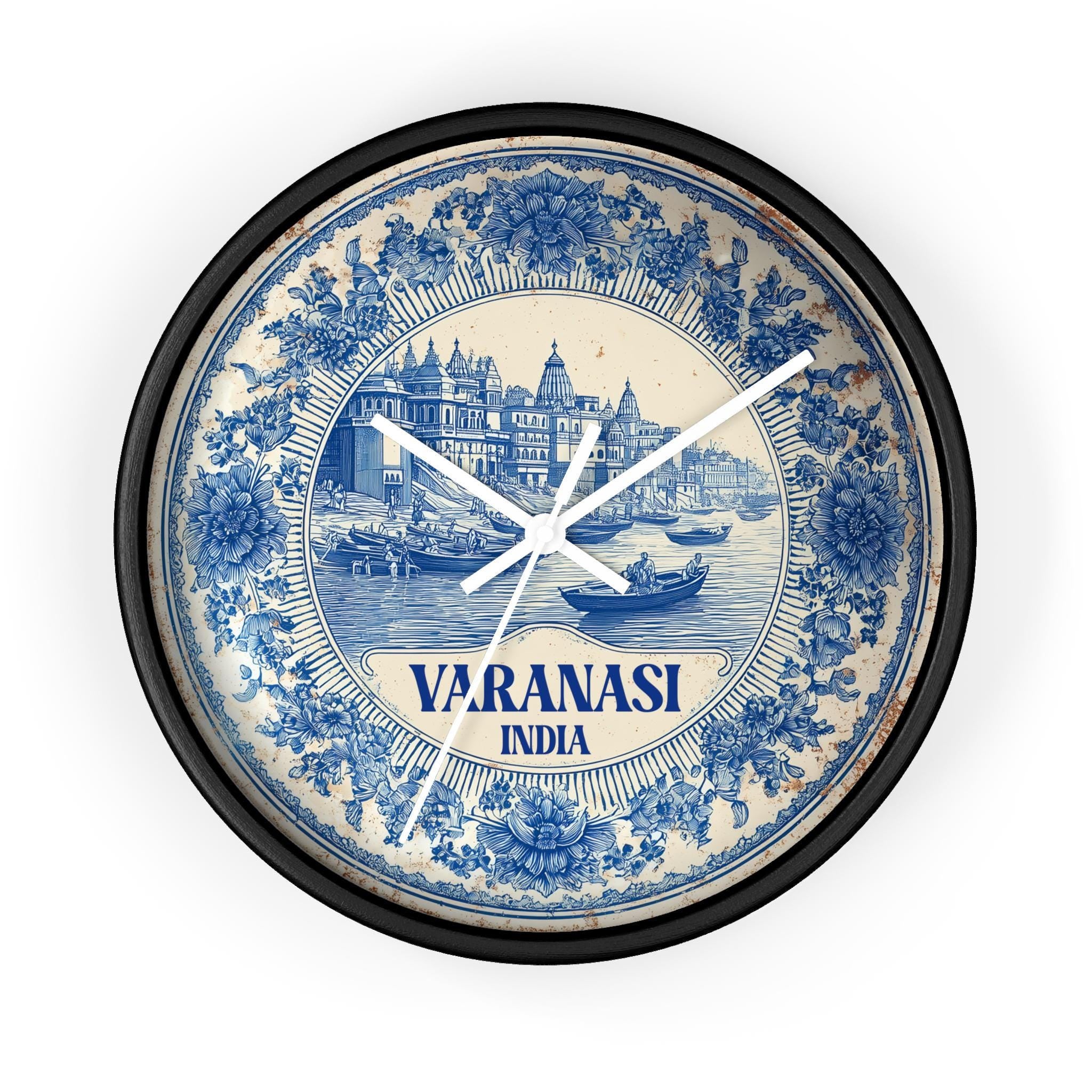 Varanasi India Wall Clock, Delf style Home Decor, Vintage City Travel Keepsake Art