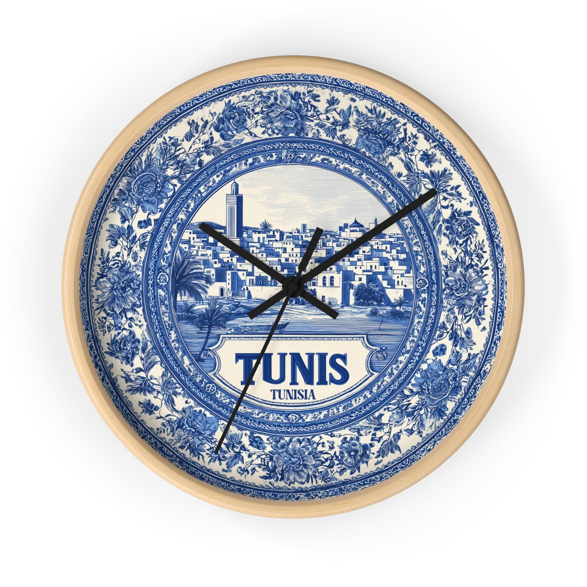 Tunis Tunisia Wall Clock, Delf style Home Decor, Vintage City Travel Keepsake Art
