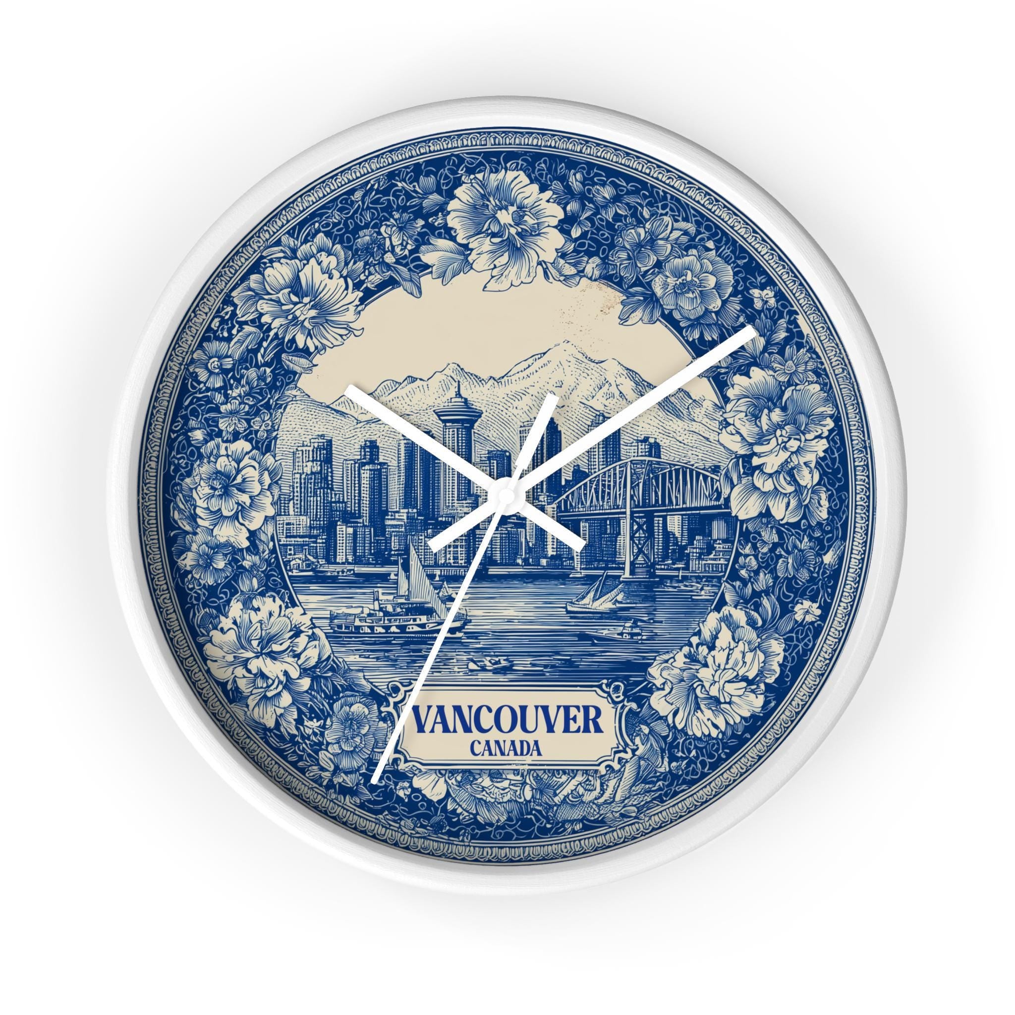 Vancouver Canada Wall Clock, Delf style Home Decor, Vintage City Travel Keepsake Art