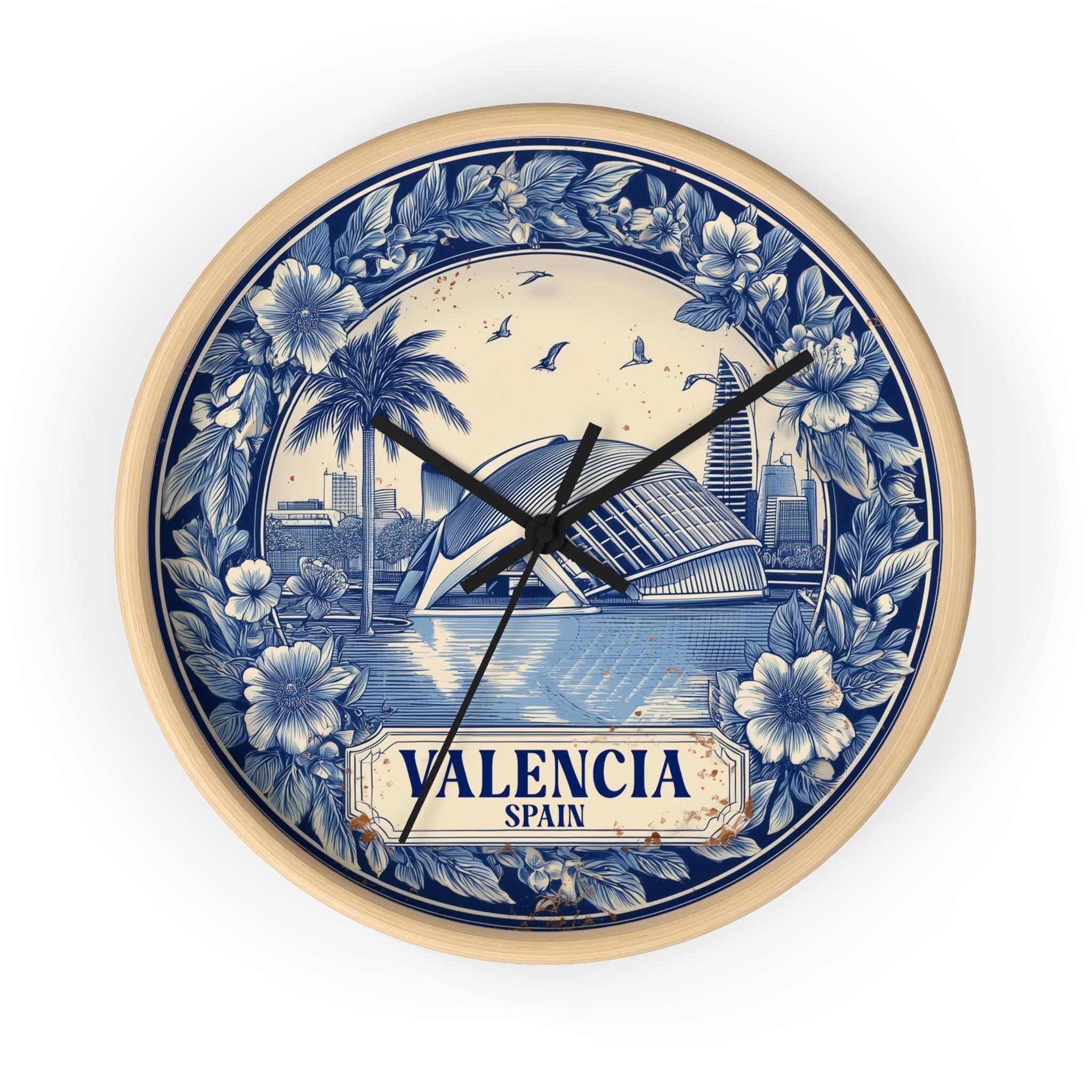 Valencia Spain Wall Clock, Delf style Home Decor, Vintage City Travel Keepsake Art
