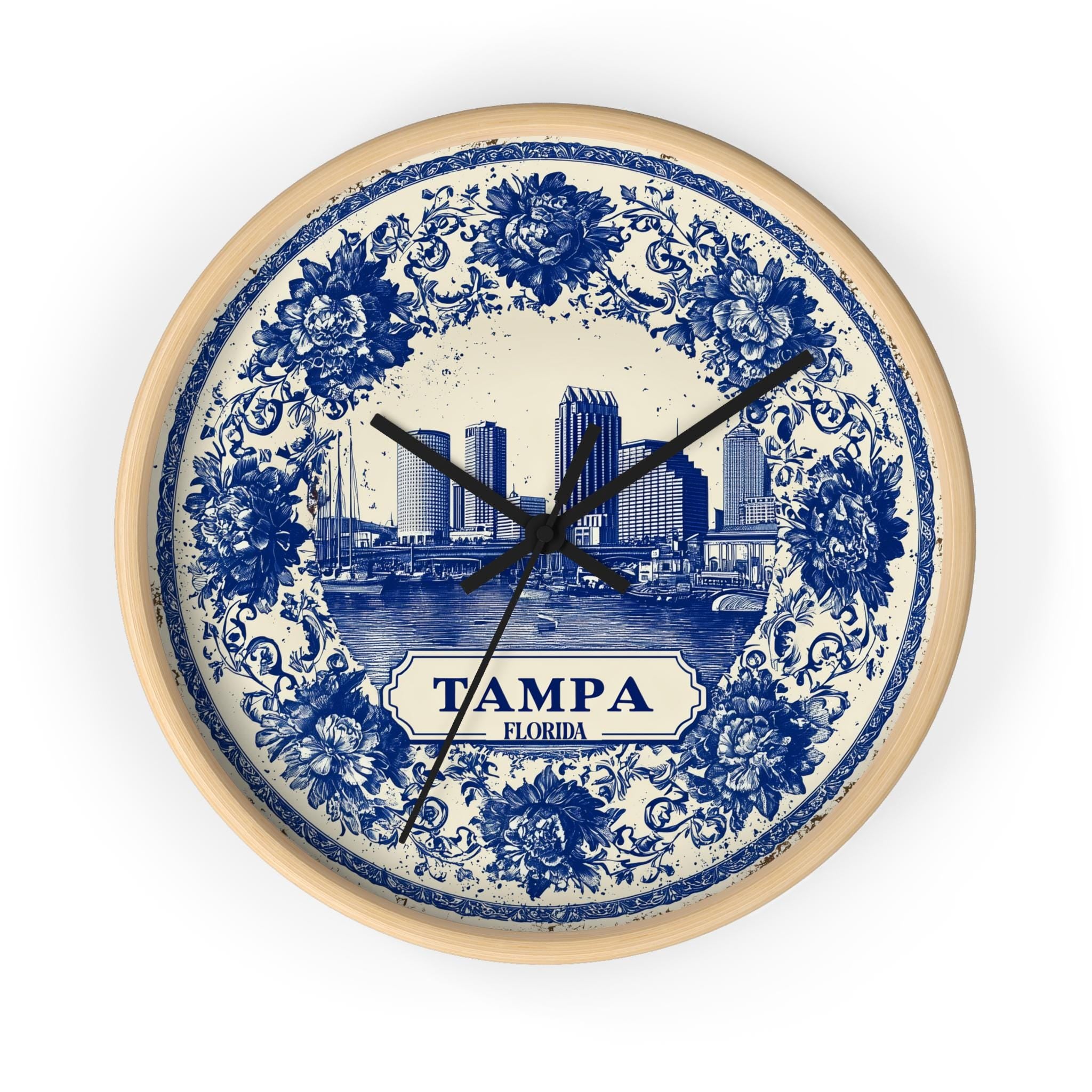 Tampa Florida Wall Clock, Delf style Home Decor, Vintage City Travel Keepsake Art