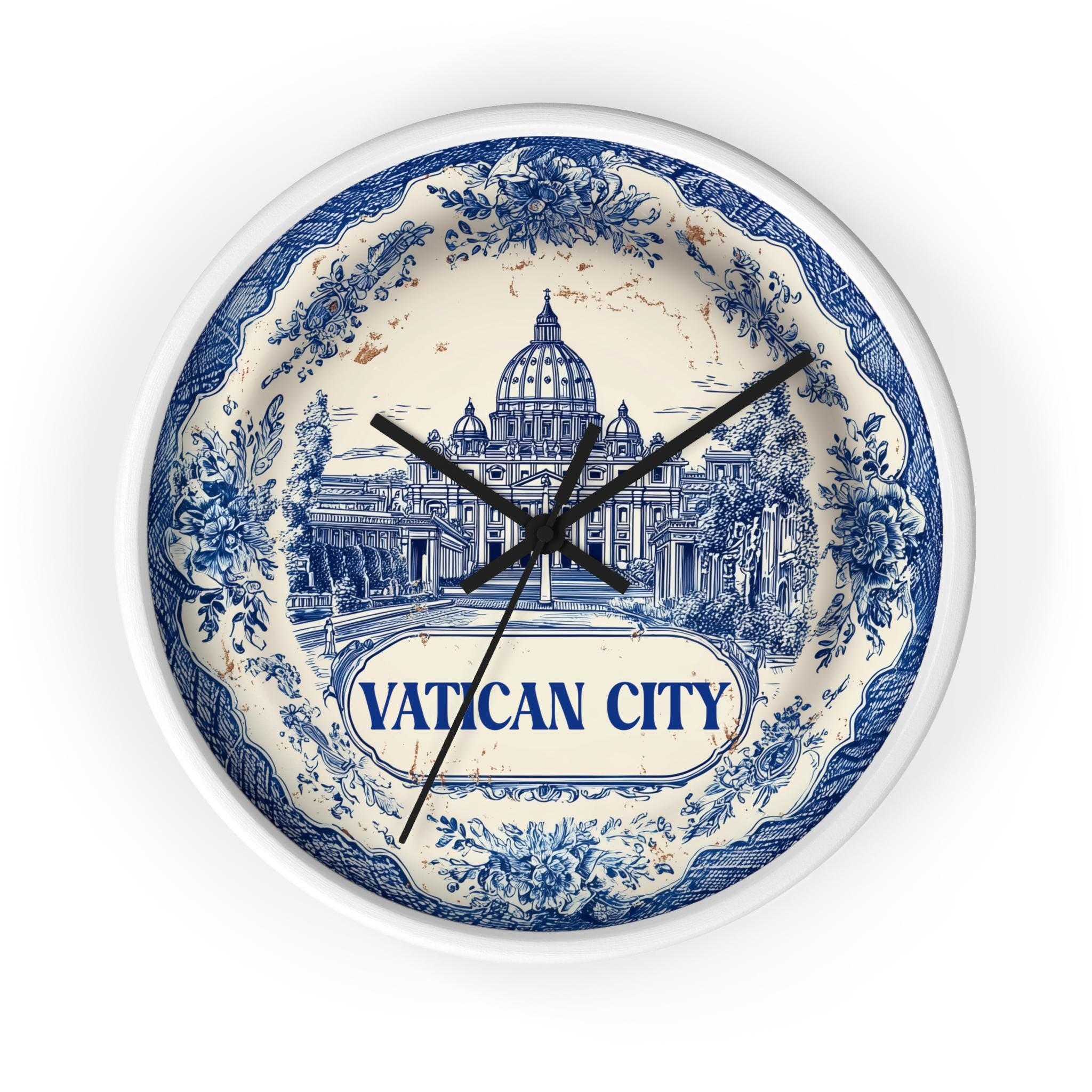 Vatican City Wall Clock, Delf style Home Decor, Vintage City Travel Keepsake Art