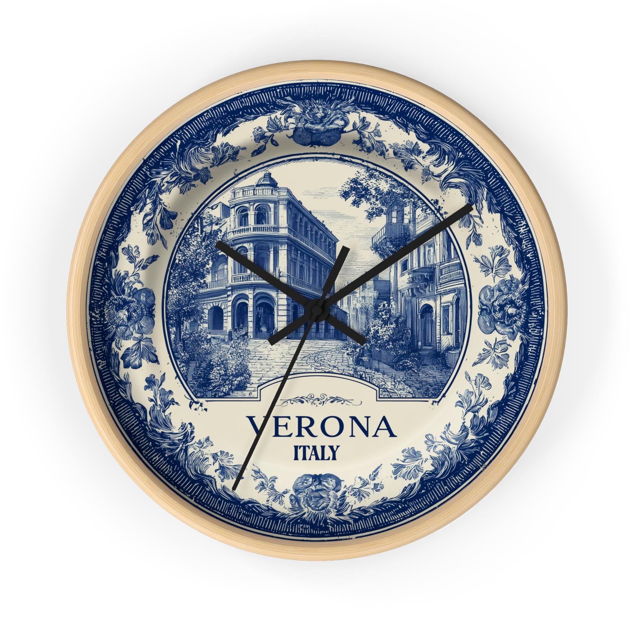 Verona Italy Wall Clock, Delf style Home Decor, Vintage City Travel Keepsake Art
