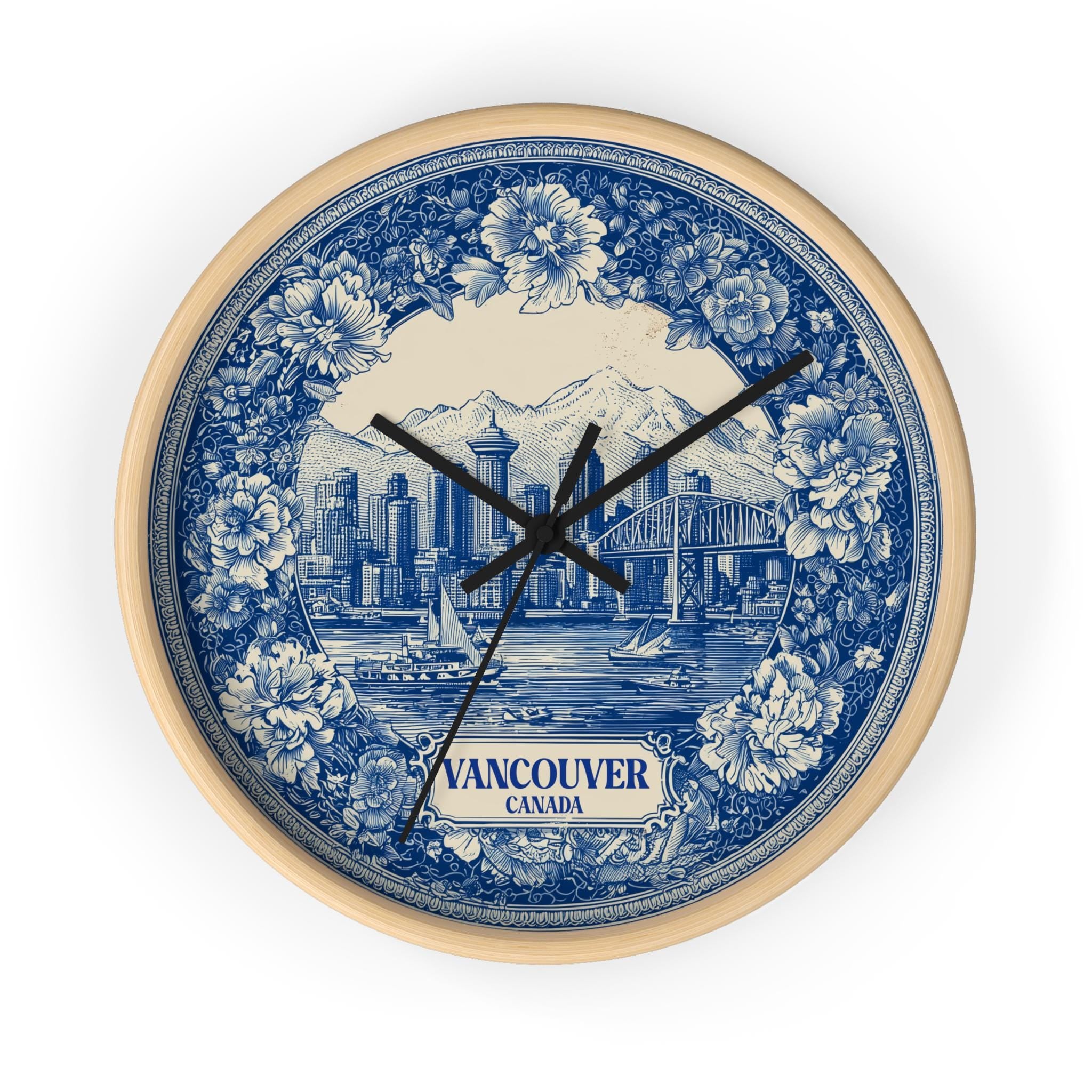 Vancouver Canada Wall Clock, Delf style Home Decor, Vintage City Travel Keepsake Art