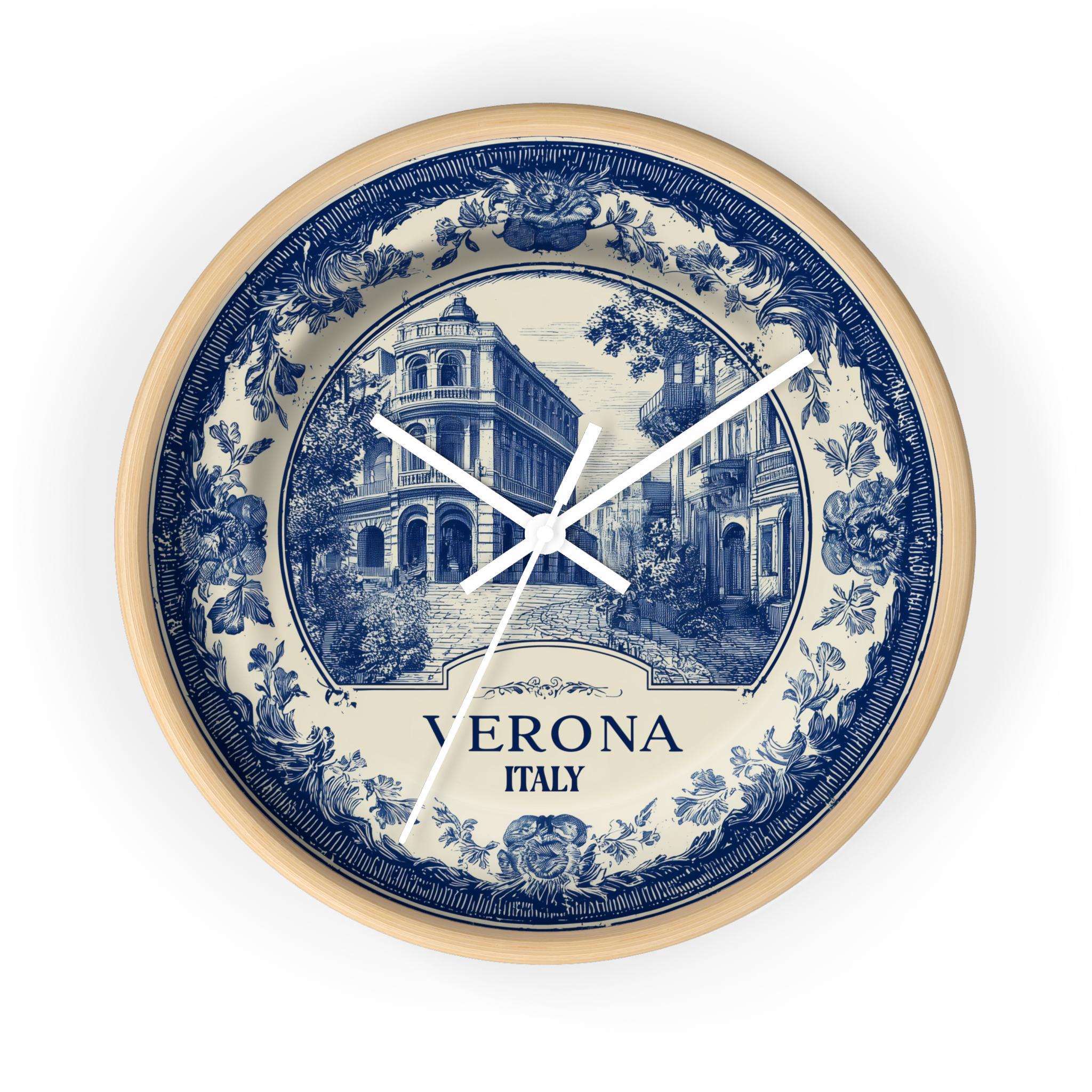Verona Italy Wall Clock, Delf style Home Decor, Vintage City Travel Keepsake Art