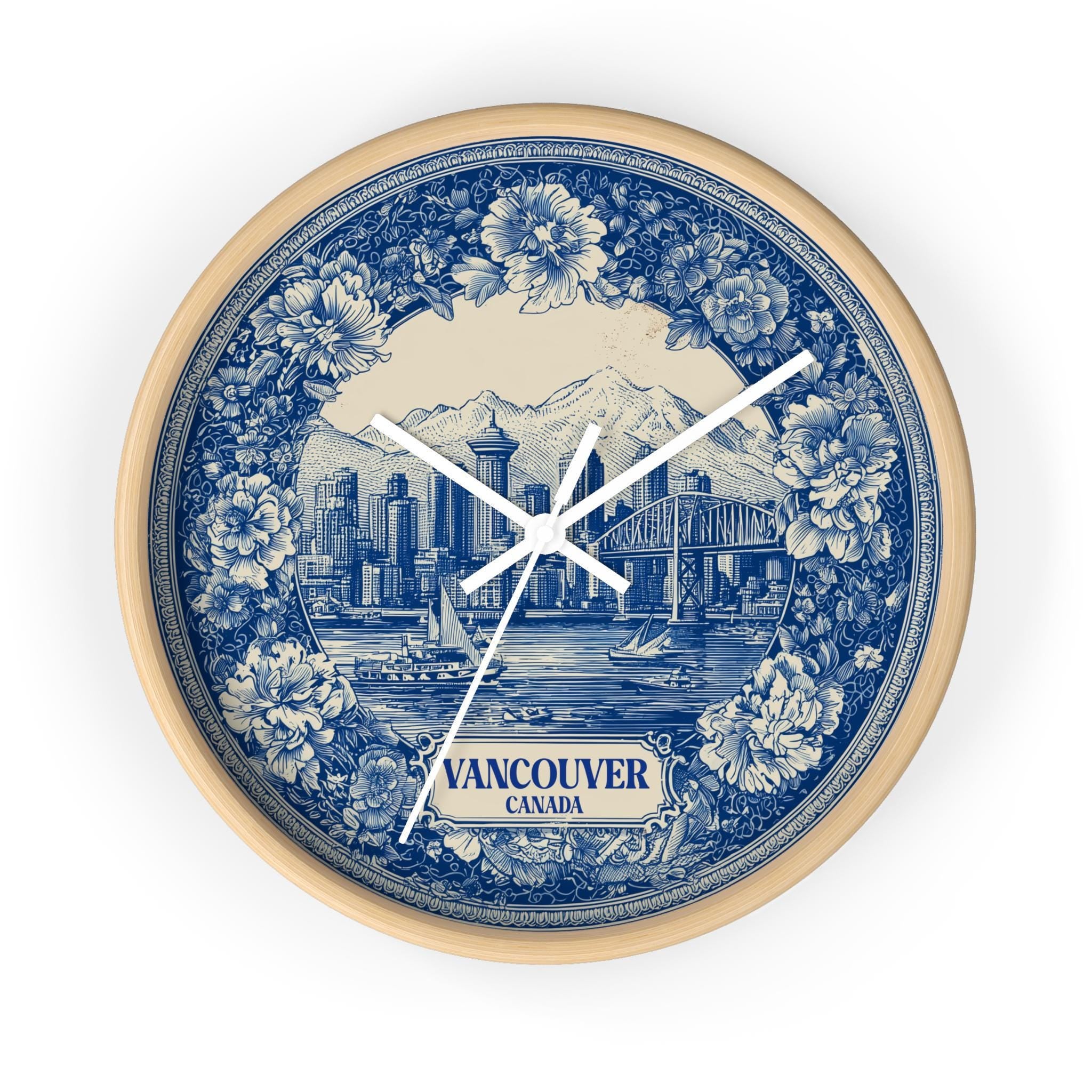 Vancouver Canada Wall Clock, Delf style Home Decor, Vintage City Travel Keepsake Art