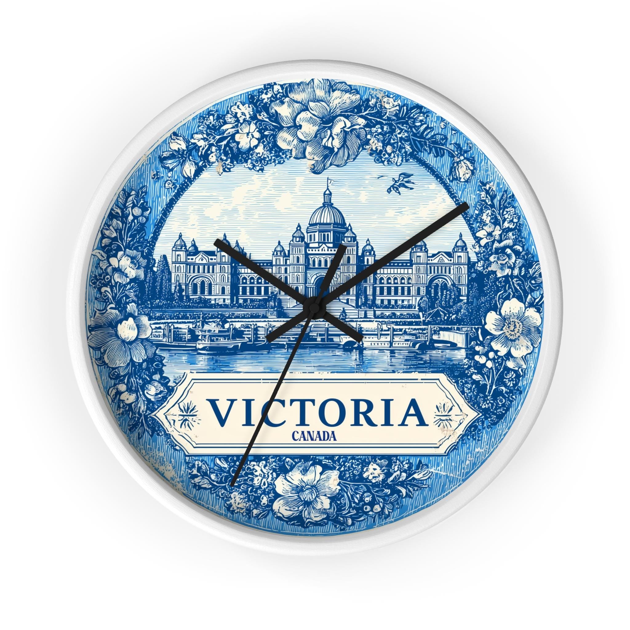 Victoria Canada Wall Clock, Delf style Home Decor, Vintage City Travel Keepsake Art