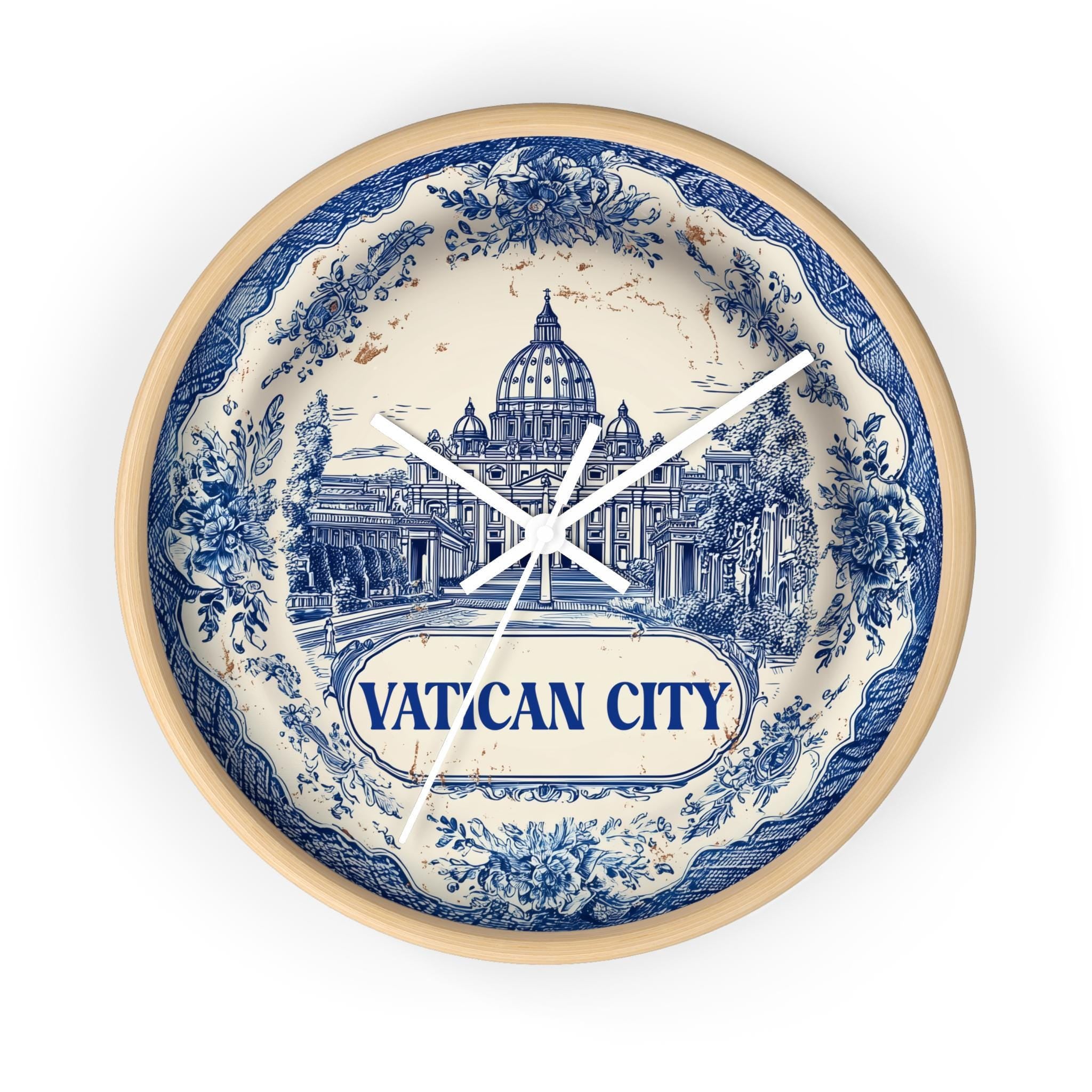 Vatican City Wall Clock, Delf style Home Decor, Vintage City Travel Keepsake Art
