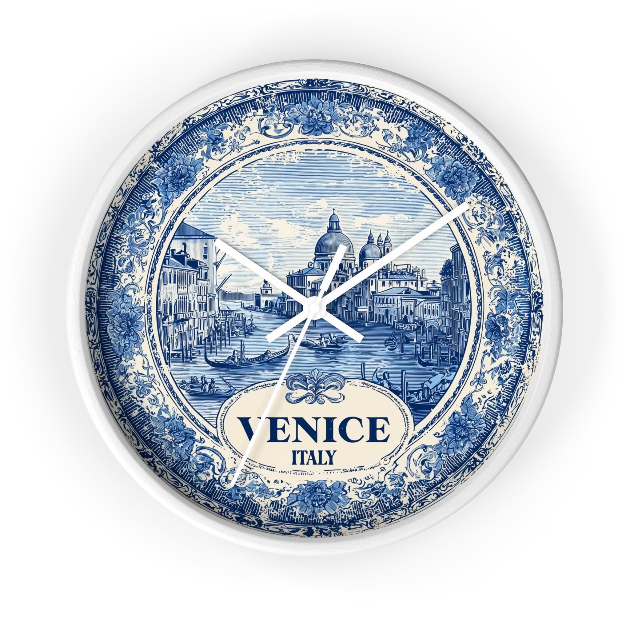 Venice Italy Wall Clock, Delf style Home Decor, Vintage City Travel Keepsake Art
