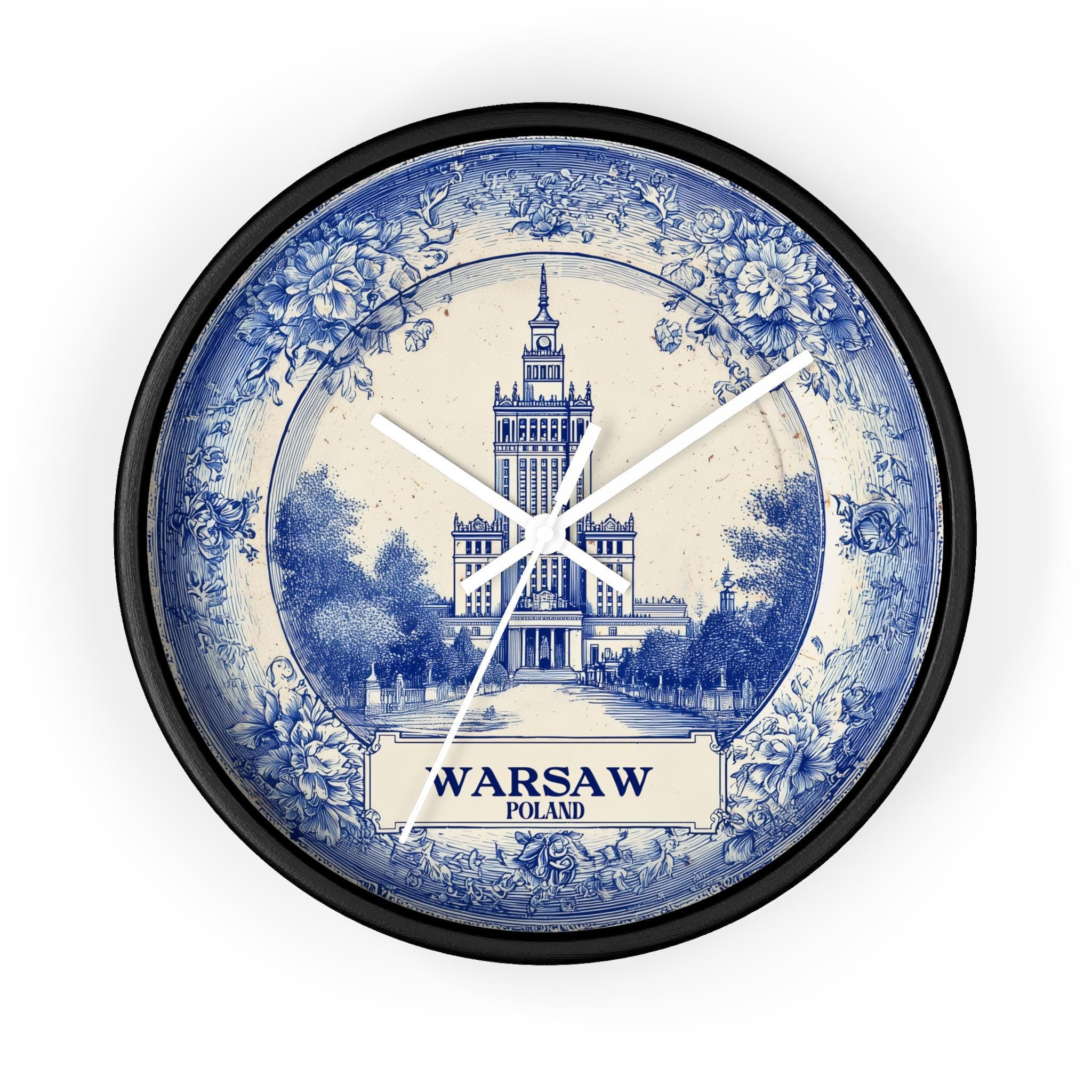 Warsaw Poland Wall Clock, Delf style Home Decor, Vintage City Travel Keepsake Art
