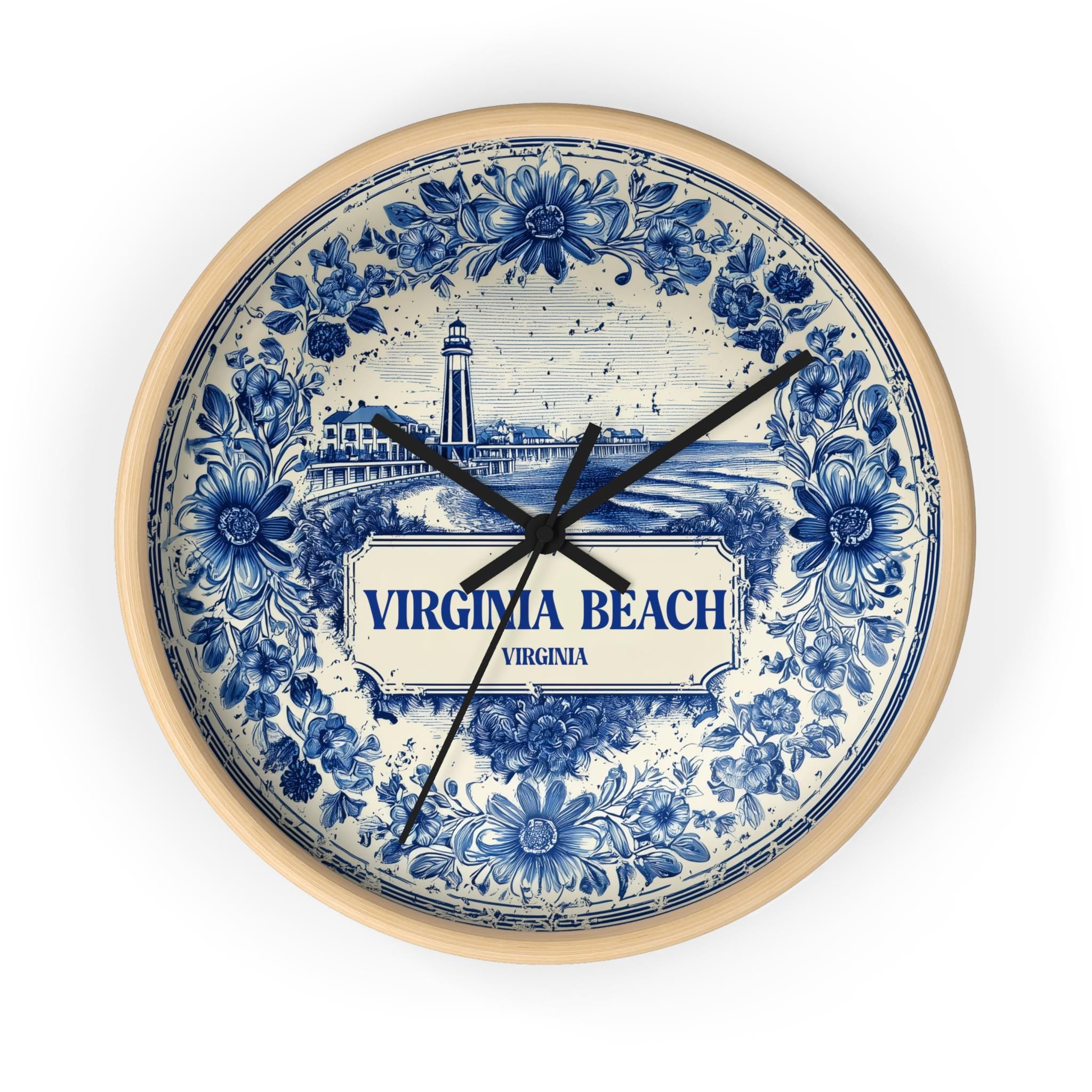 Virginia Beach Virginia Wall Clock, Delf style Home Decor, Vintage City Travel Keepsake Art