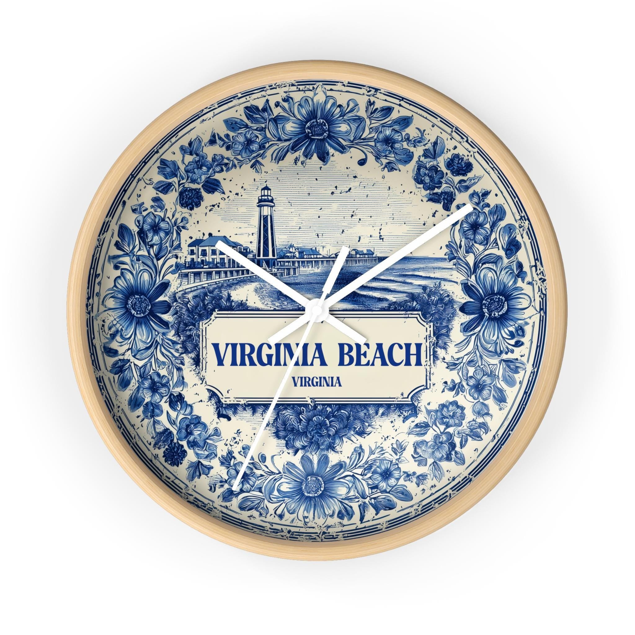 Virginia Beach Virginia Wall Clock, Delf style Home Decor, Vintage City Travel Keepsake Art
