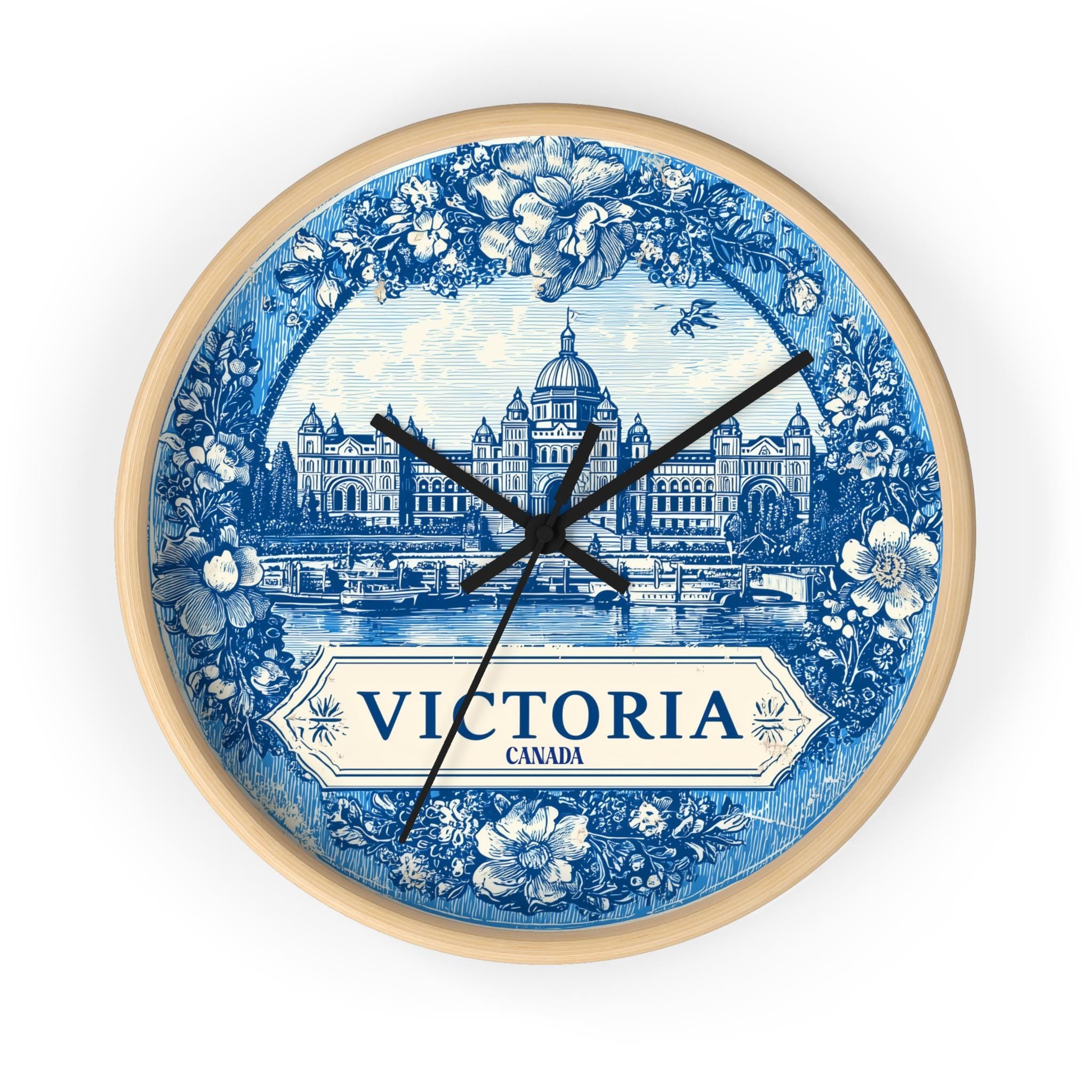 Victoria Canada Wall Clock, Delf style Home Decor, Vintage City Travel Keepsake Art