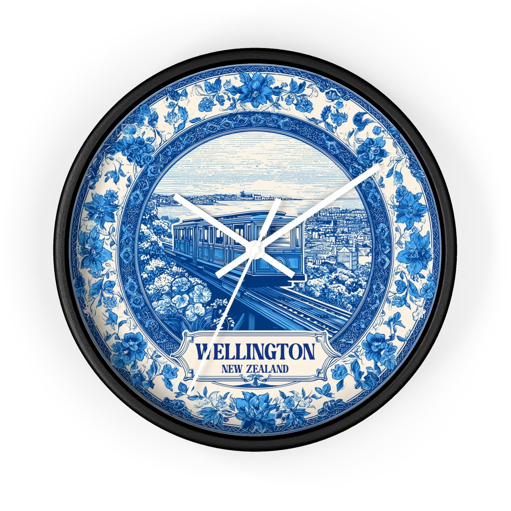 Wellington New Zealand Wall Clock, Delf style Home Decor, Vintage City Travel Keepsake Art