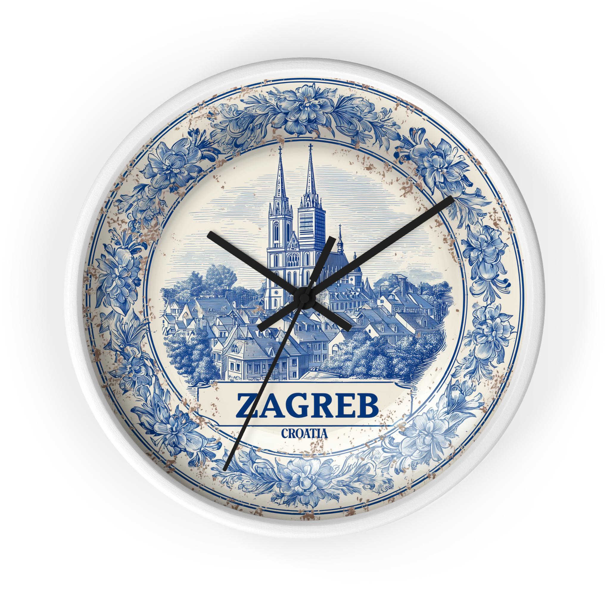 Zagreb Croatia Wall Clock, Delf style Home Decor, Vintage City Travel Keepsake Art