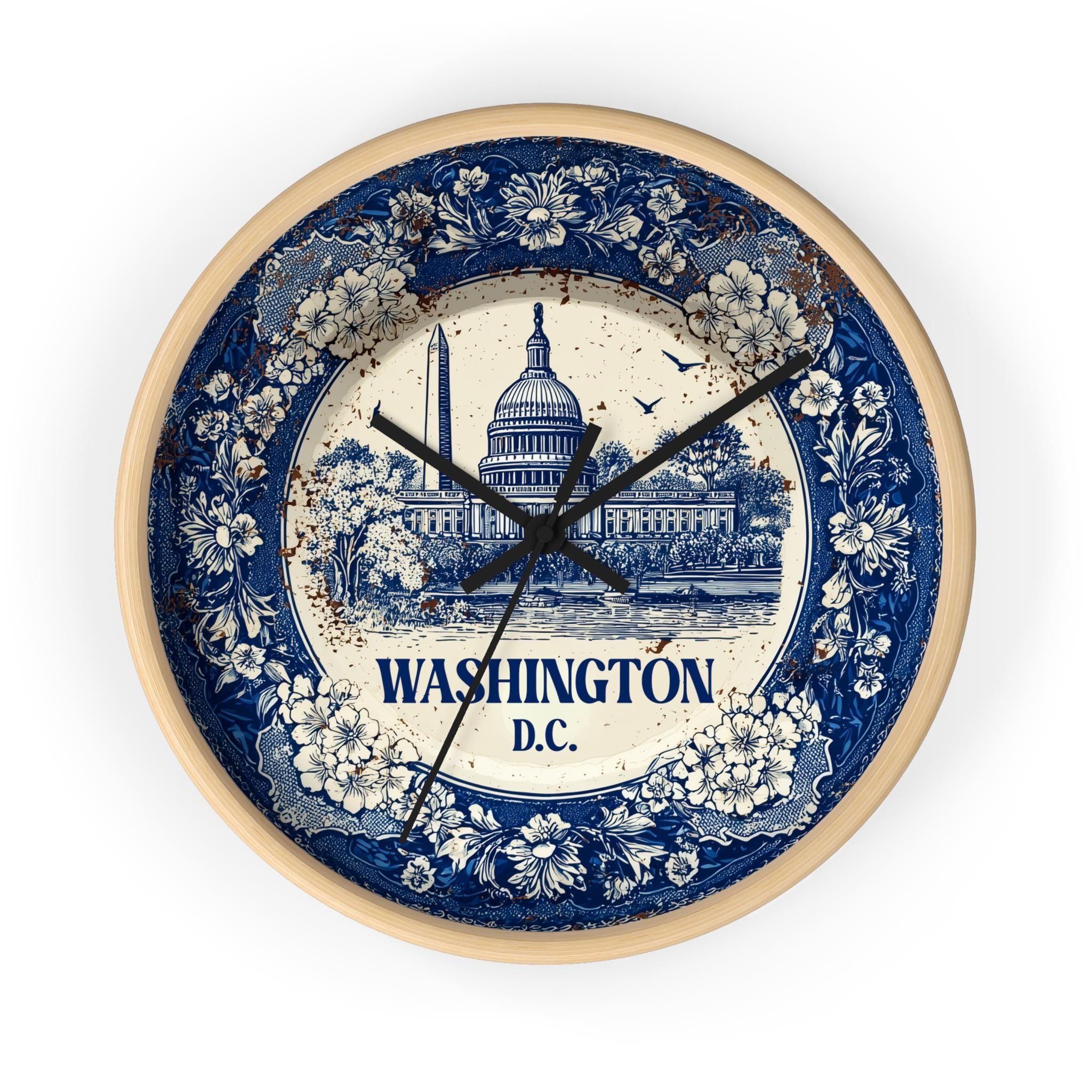 Washington DC Wall Clock, Delf style Home Decor, Vintage City Travel Keepsake Art