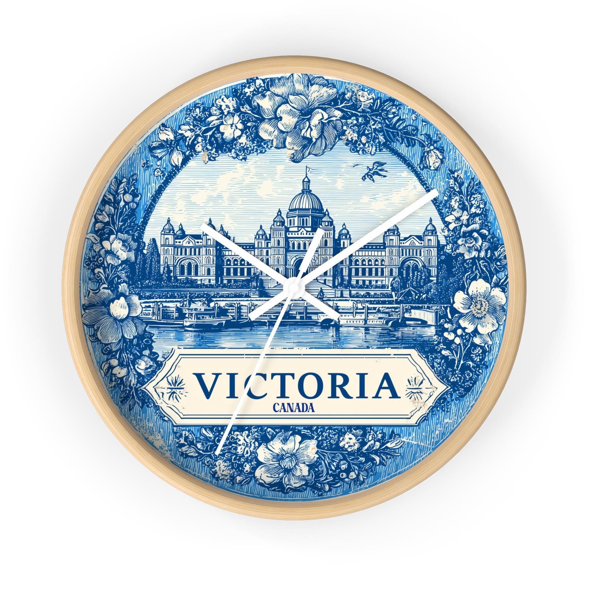 Victoria Canada Wall Clock, Delf style Home Decor, Vintage City Travel Keepsake Art