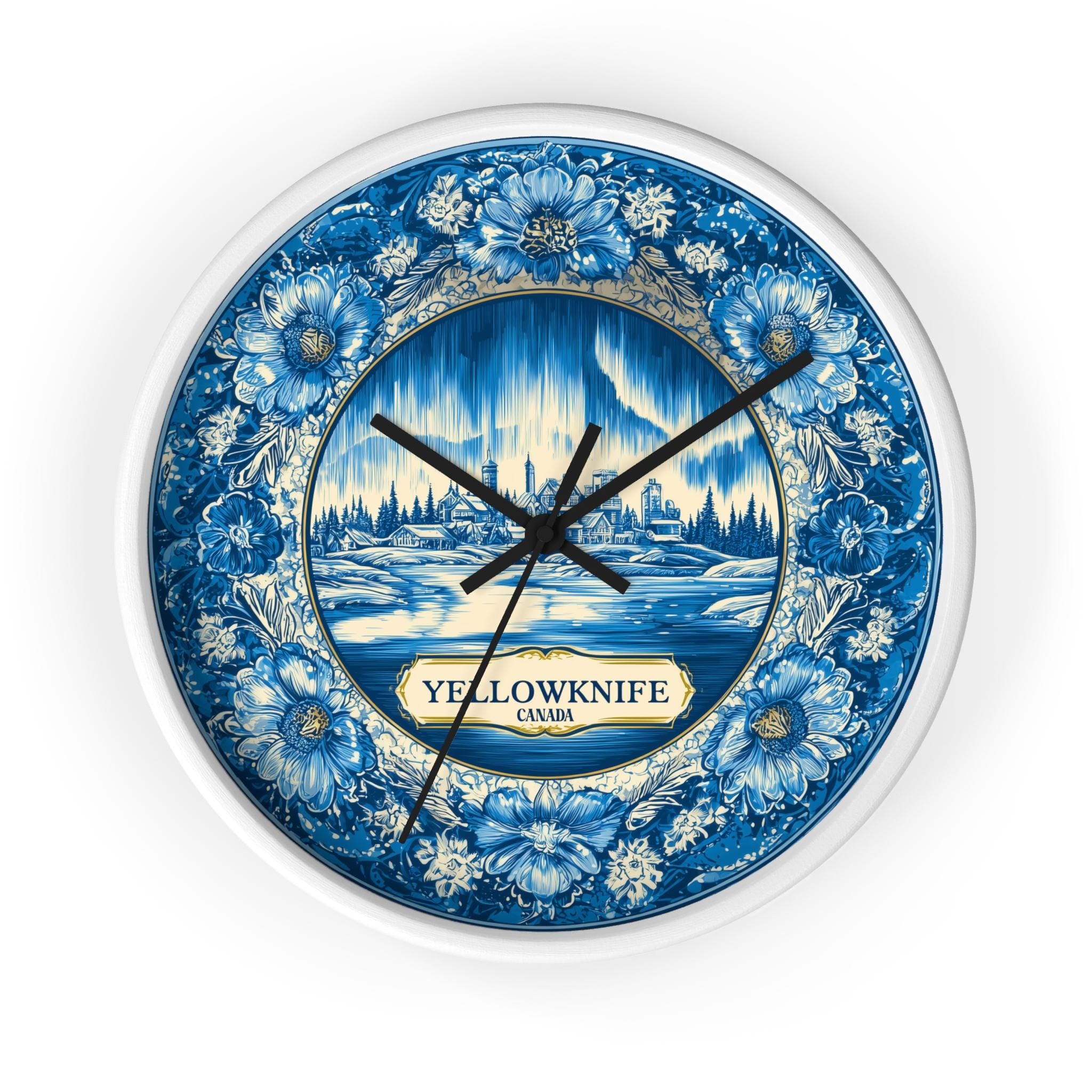 Yellowknife Canada Wall Clock, Delf style Home Decor, Vintage City Travel Keepsake Art