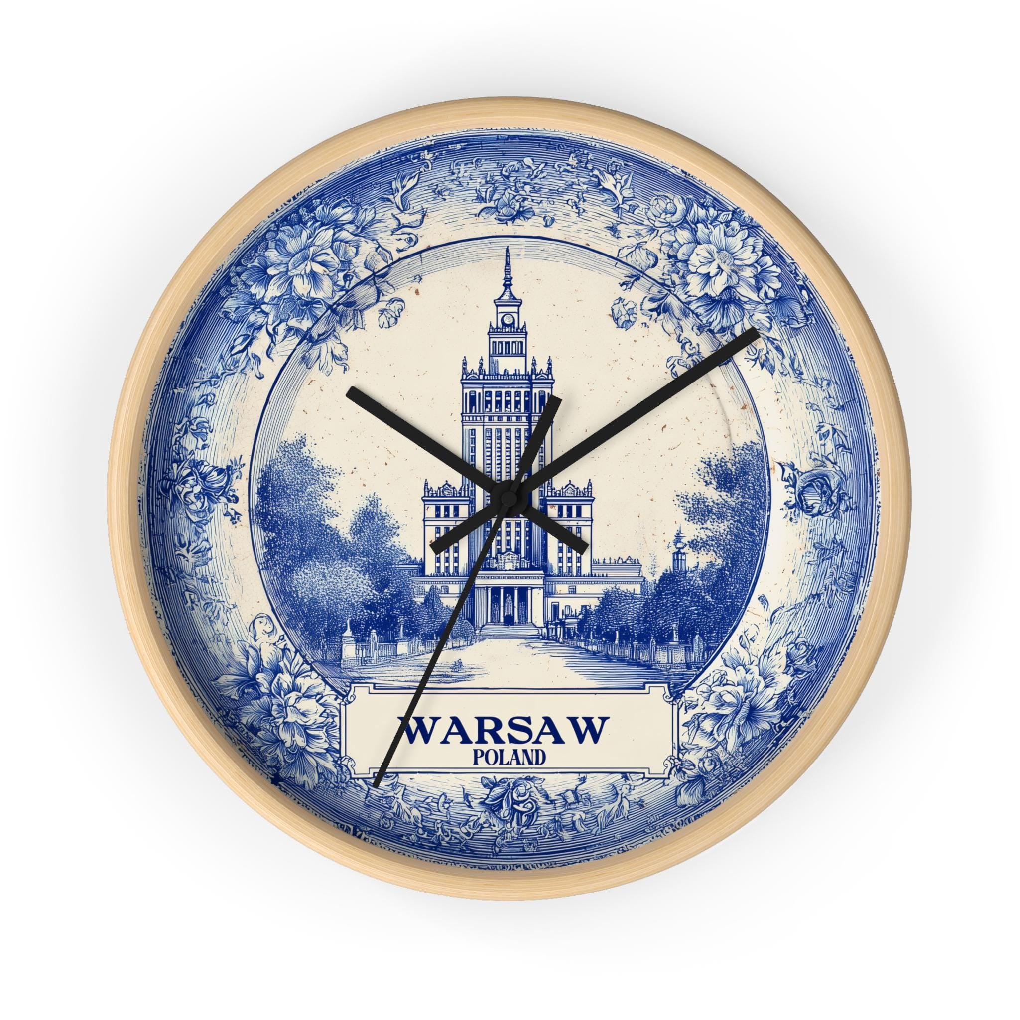 Warsaw Poland Wall Clock, Delf style Home Decor, Vintage City Travel Keepsake Art