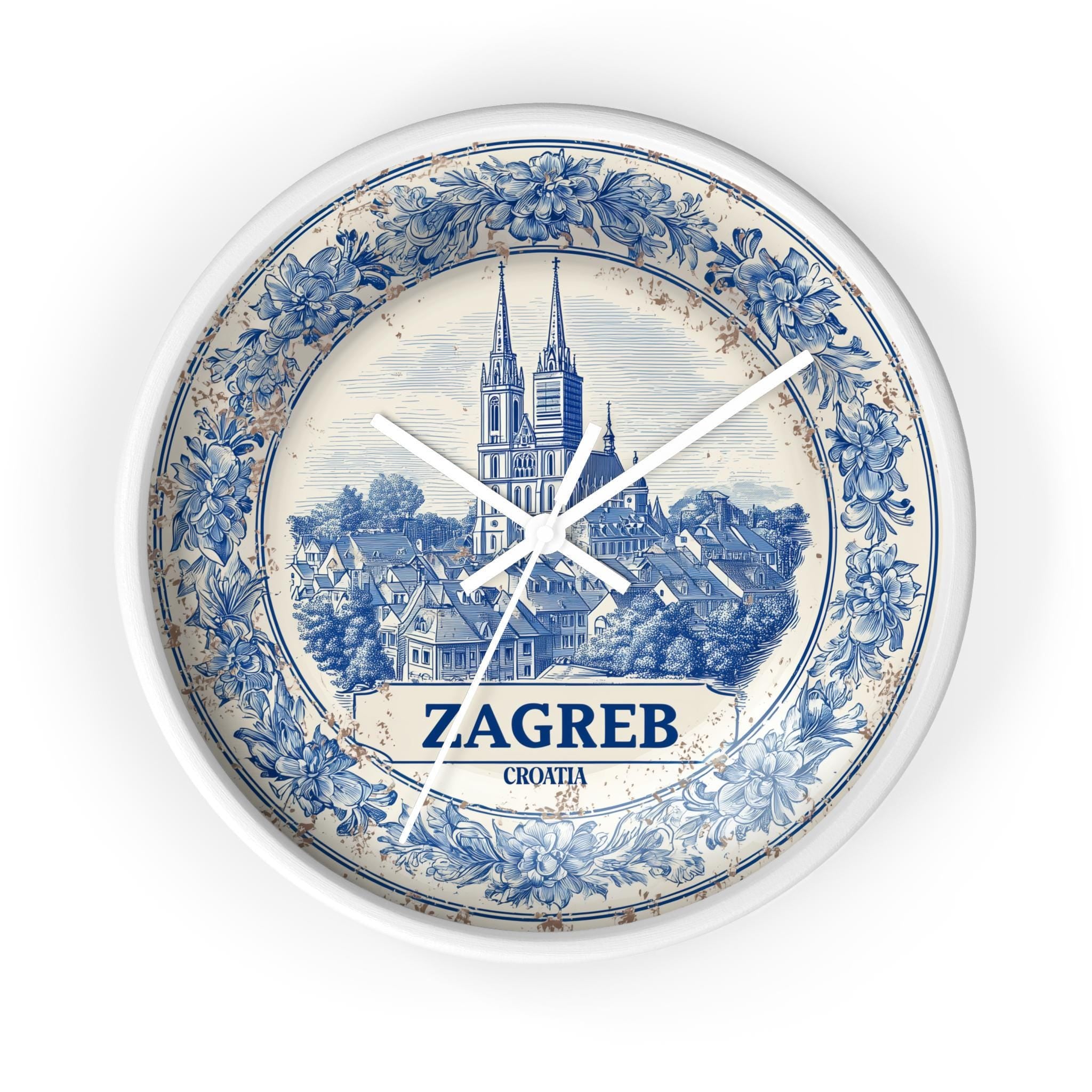 Zagreb Croatia Wall Clock, Delf style Home Decor, Vintage City Travel Keepsake Art