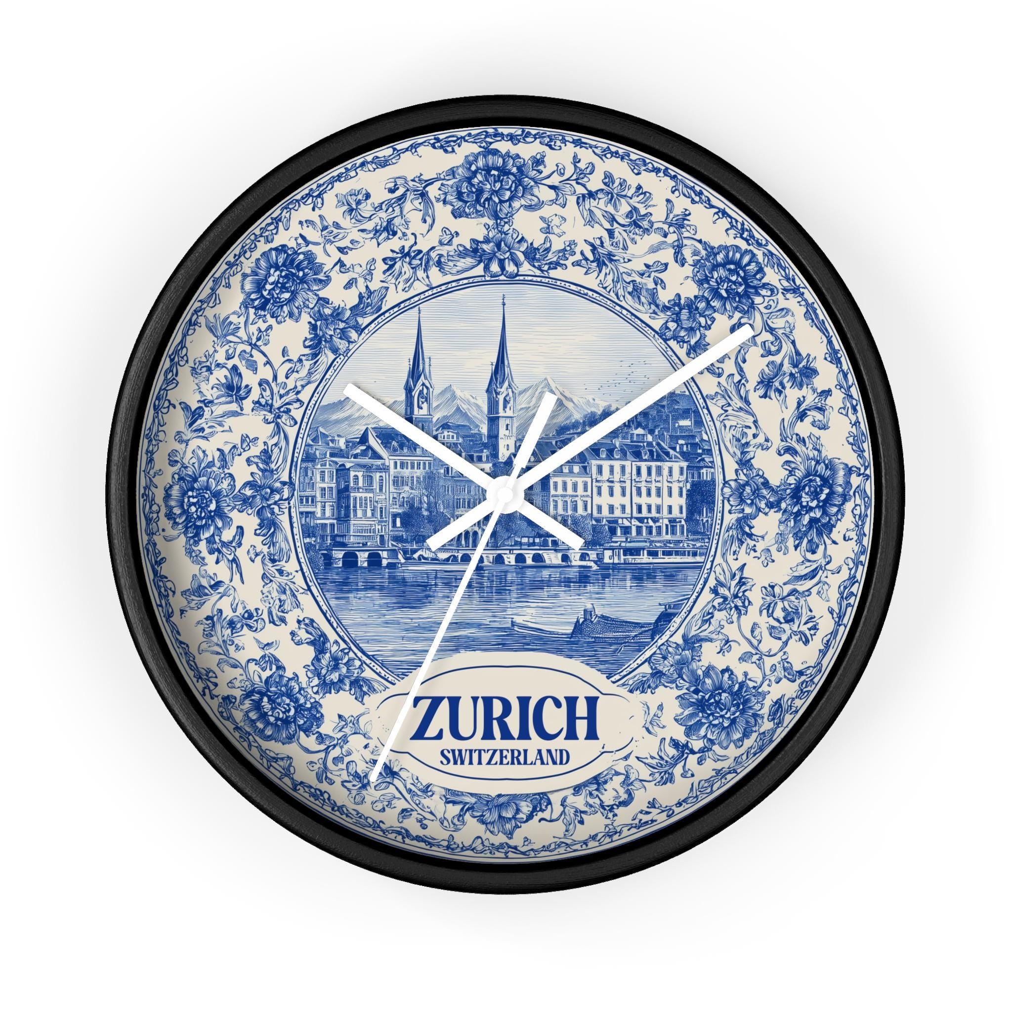 Zurich Switzerland Wall Clock, Delf style Home Decor, Vintage City Travel Keepsake Art
