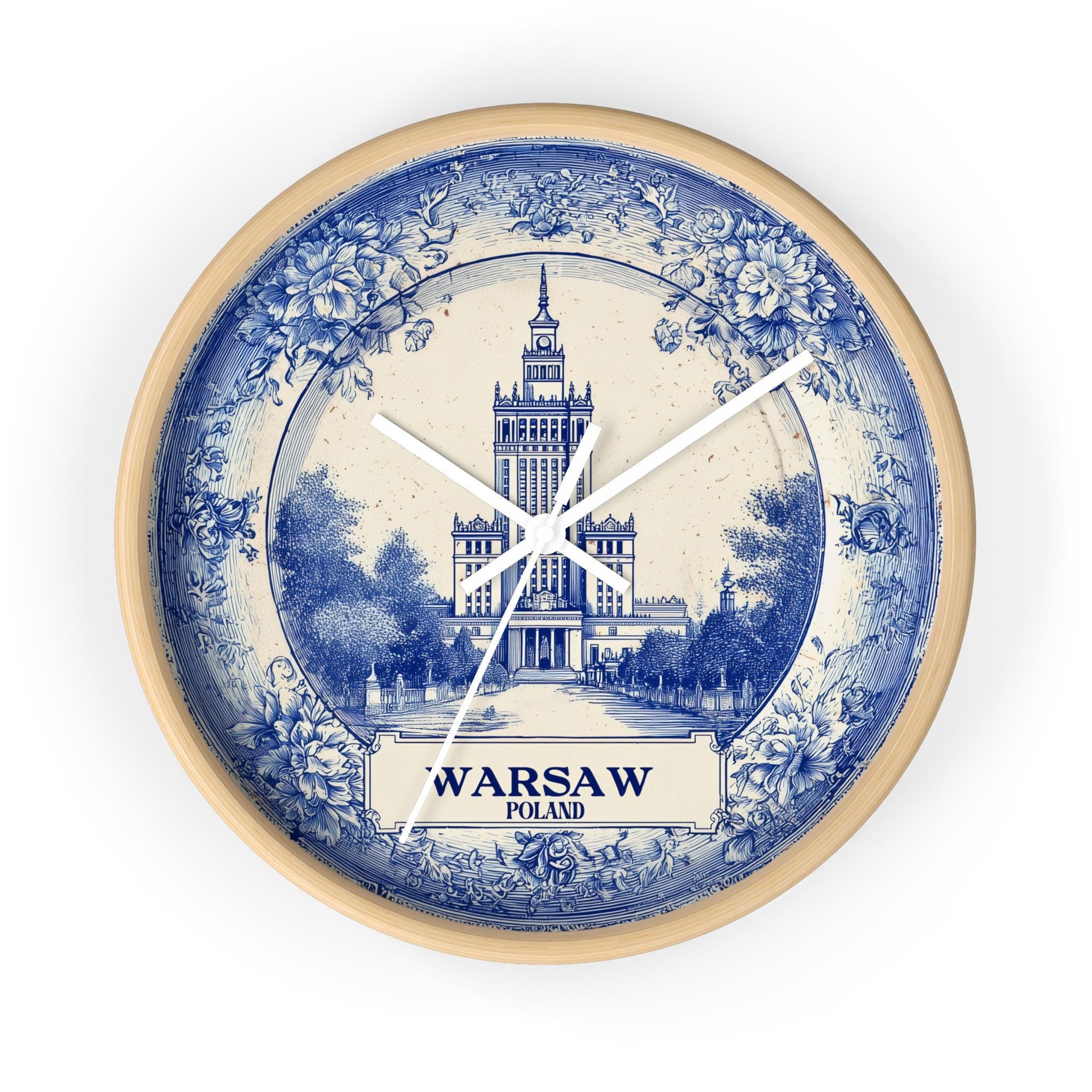 Warsaw Poland Wall Clock, Delf style Home Decor, Vintage City Travel Keepsake Art