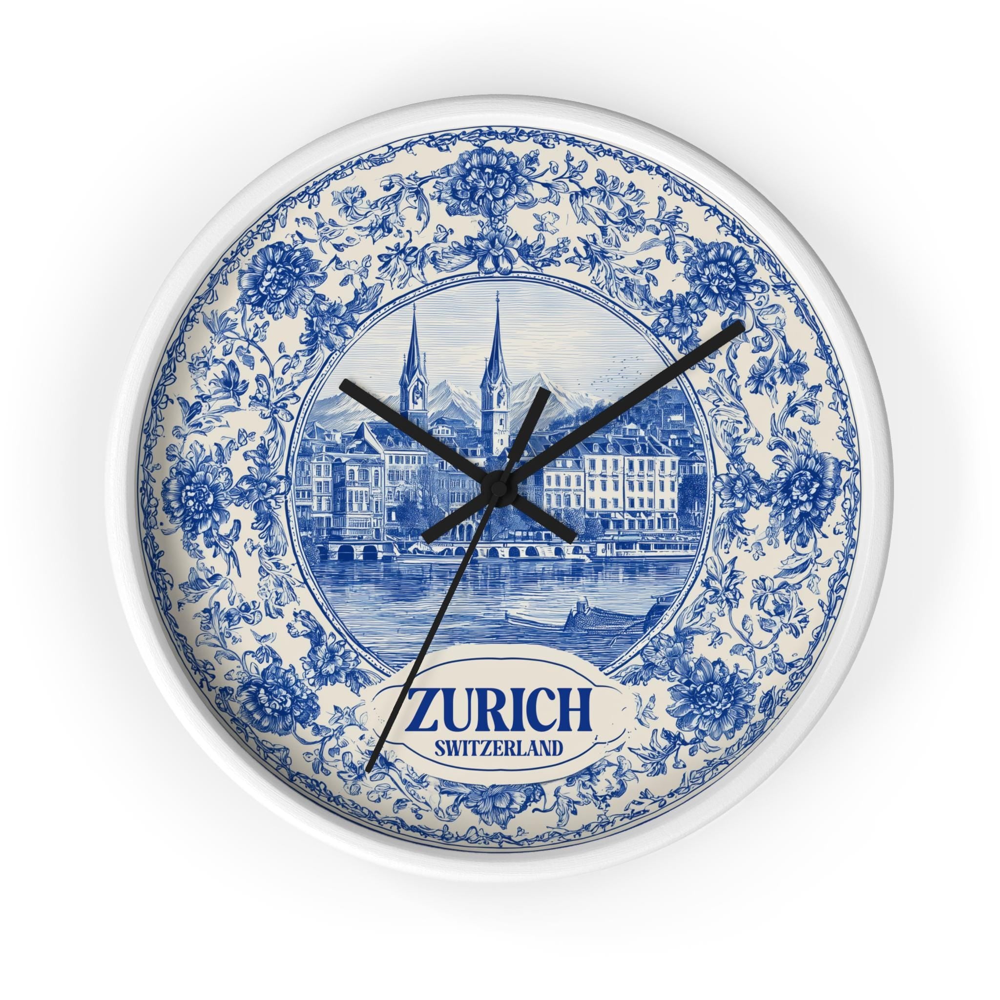 Zurich Switzerland Wall Clock, Delf style Home Decor, Vintage City Travel Keepsake Art