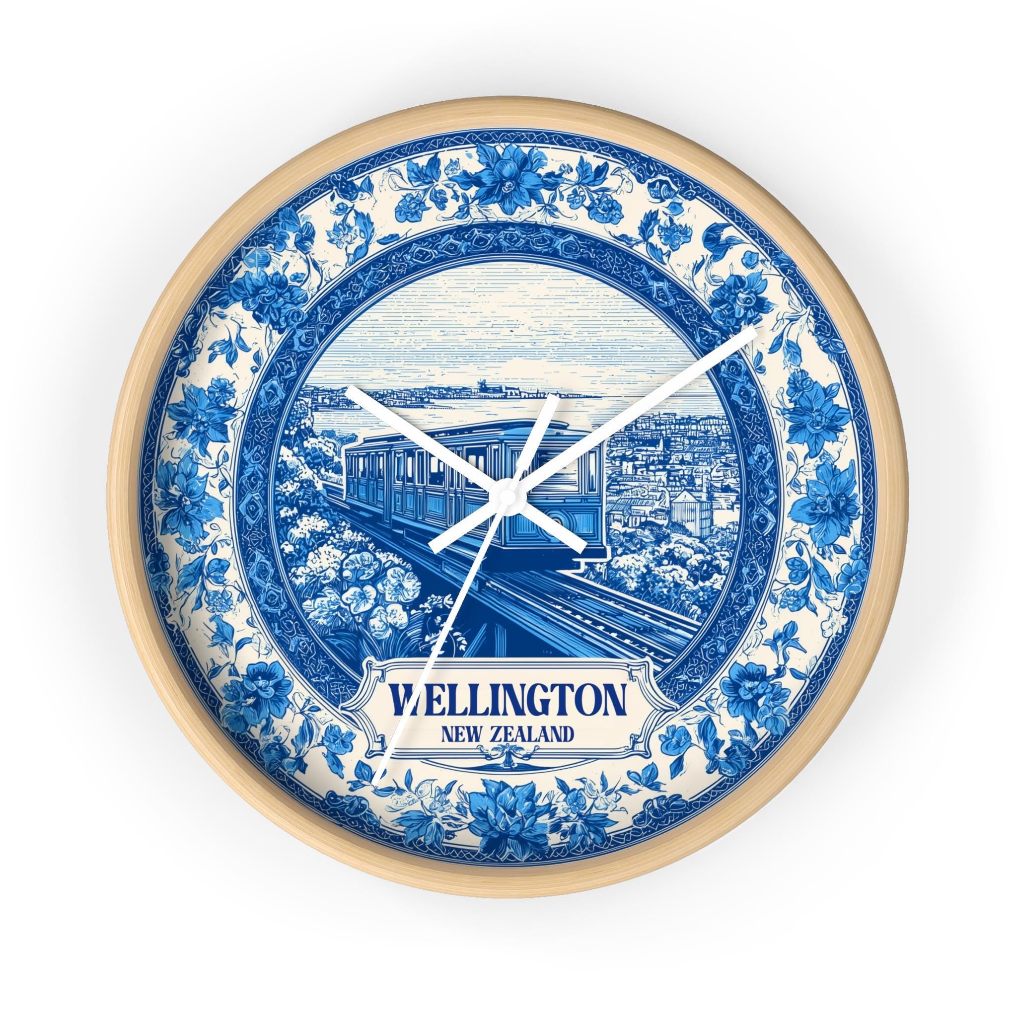 Wellington New Zealand Wall Clock, Delf style Home Decor, Vintage City Travel Keepsake Art