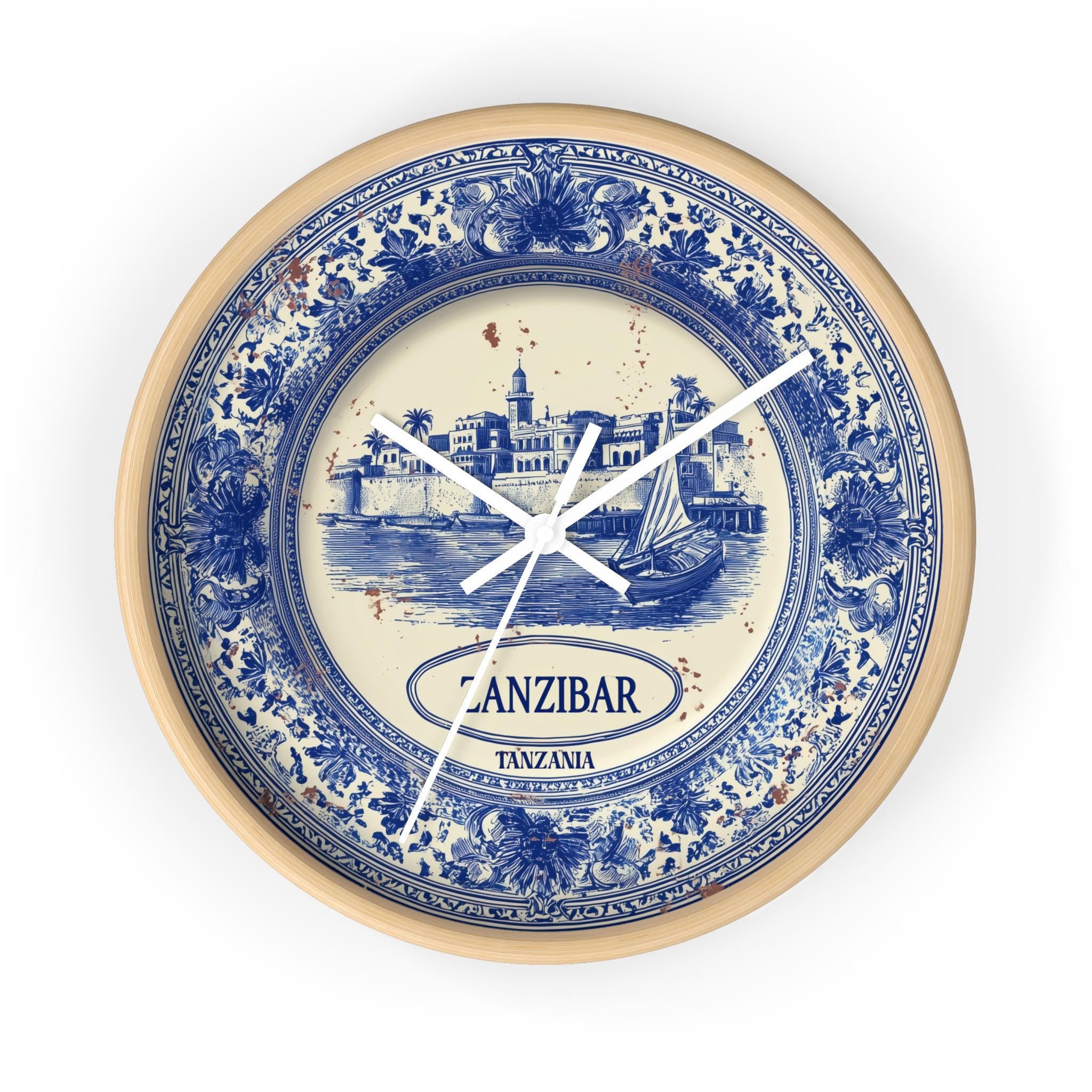 Zanzibar Tanzania Wall Clock, Delf style Home Decor, Vintage City Travel Keepsake Art