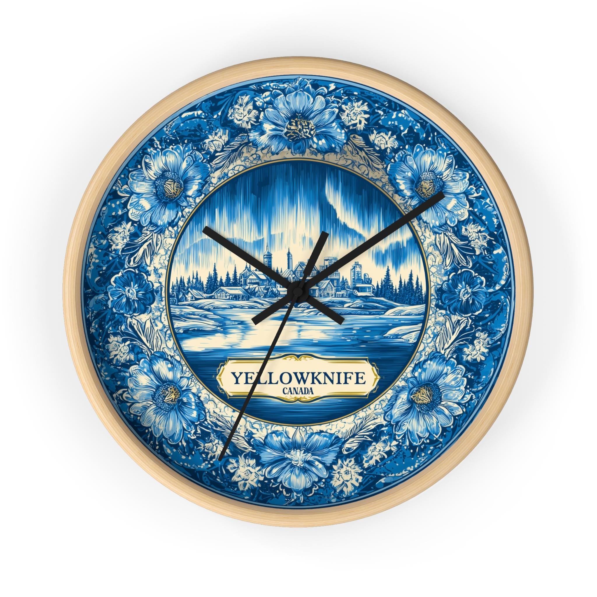 Yellowknife Canada Wall Clock, Delf style Home Decor, Vintage City Travel Keepsake Art