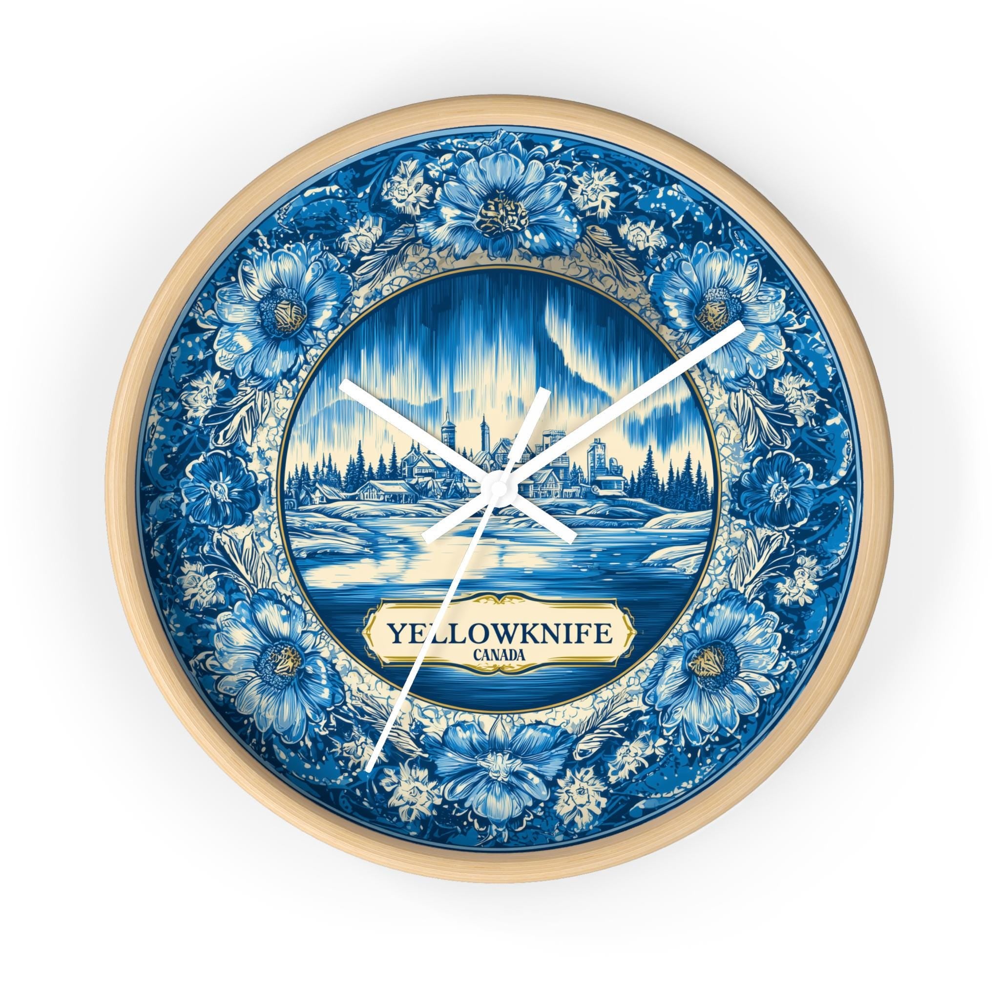 Yellowknife Canada Wall Clock, Delf style Home Decor, Vintage City Travel Keepsake Art