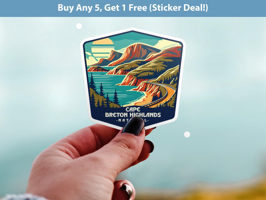 Cape Breton Highlands National Park Sticker, Vinyl Canada Nova Scotia, Retro Water Bottle Decal Hiking