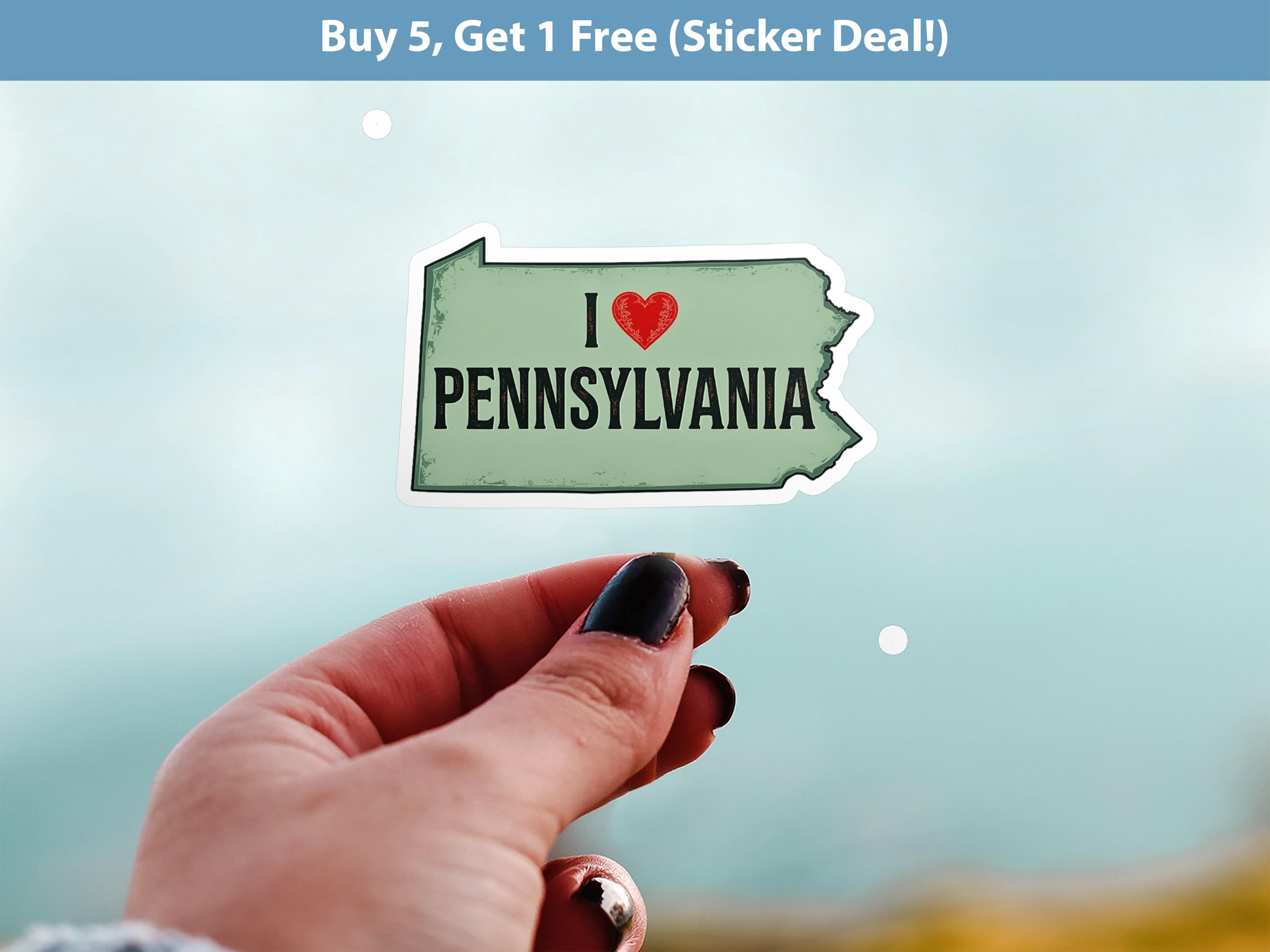 I love Pennsylvania Sticker, Vintage US States Vinyl Decal, Waterproof Decal, Retro Travel Collection