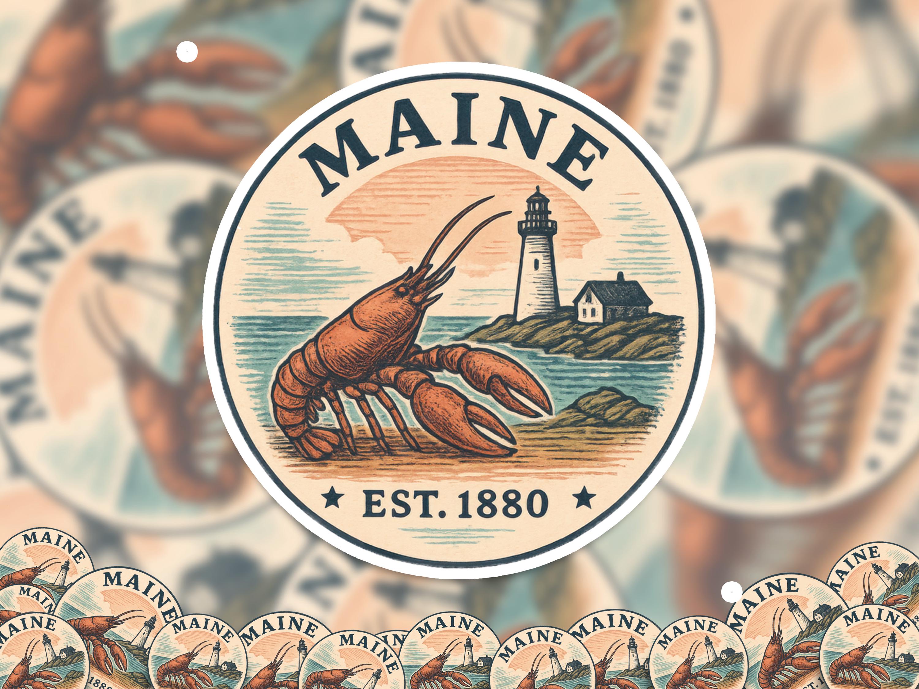 Maine Sticker, Vintage US States Retro Decal, Waterproof Retro Travel Collection for Laptop Tumbler