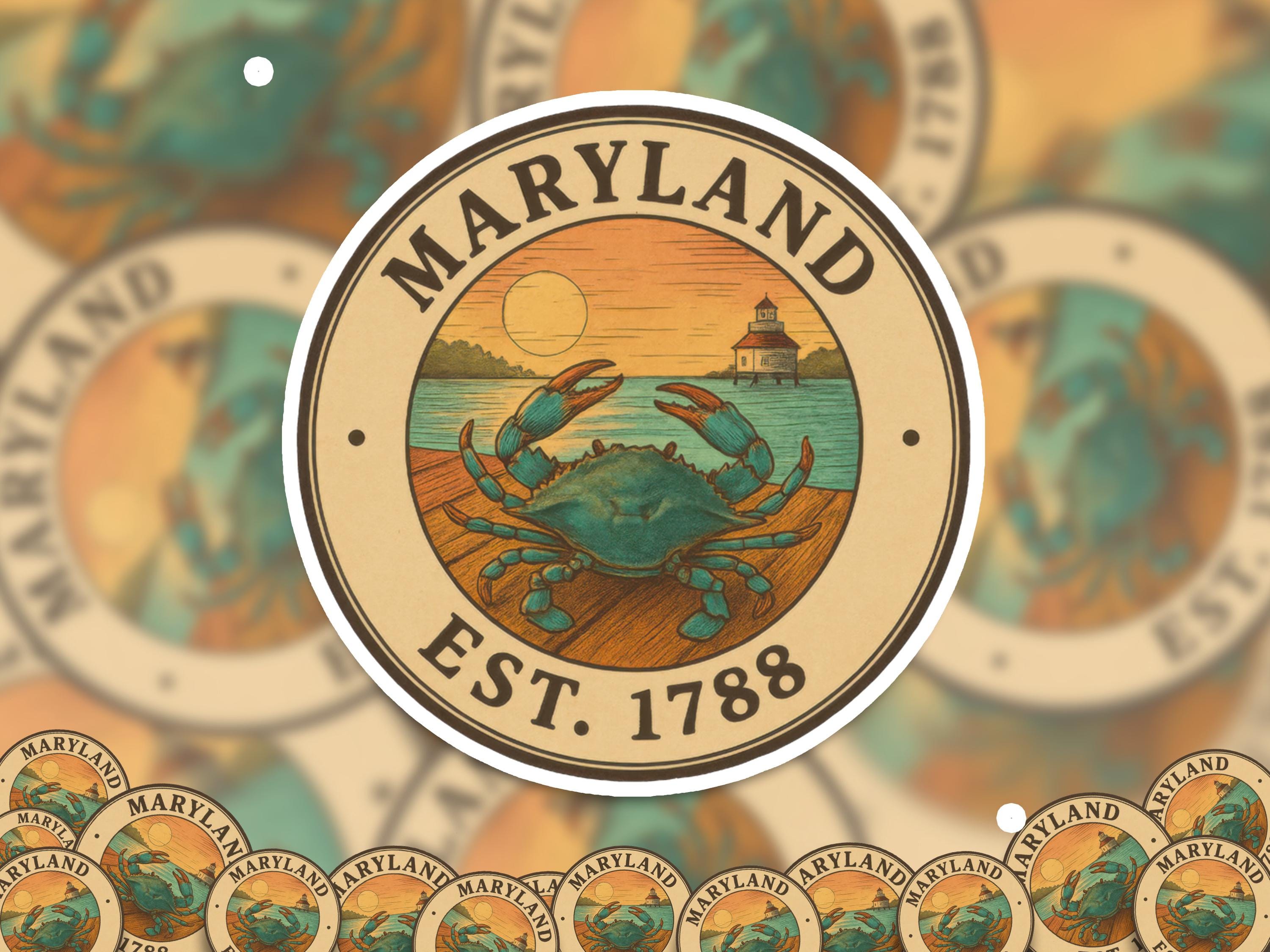 Maryland Sticker, Vintage US States Retro Decal, Waterproof Retro Travel Collection for Laptop Tumbler