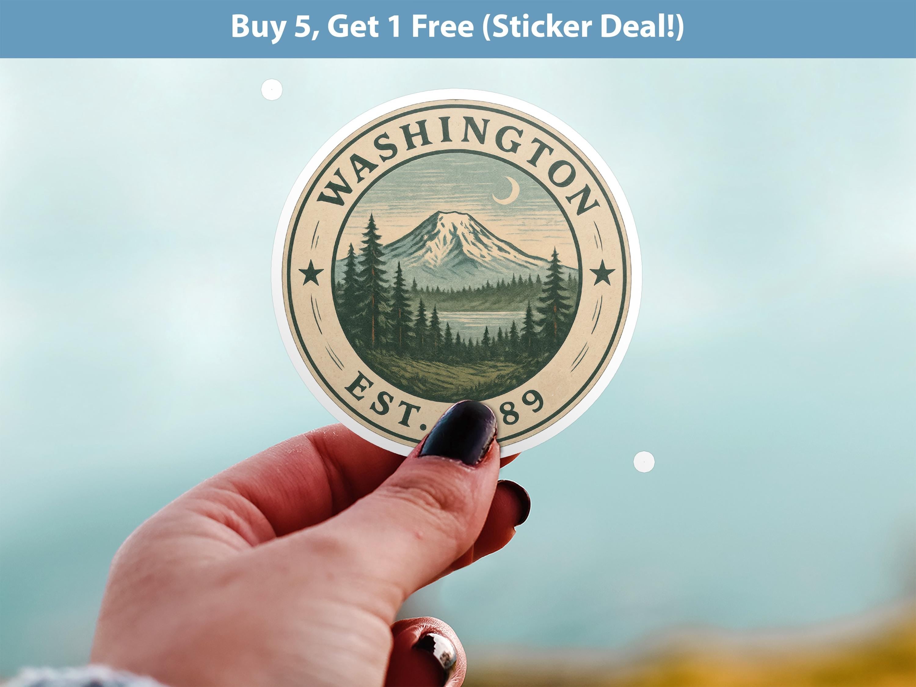 Washington Sticker, Vintage US States Retro Decal, Waterproof Retro Travel Collection for Laptop Tumbler